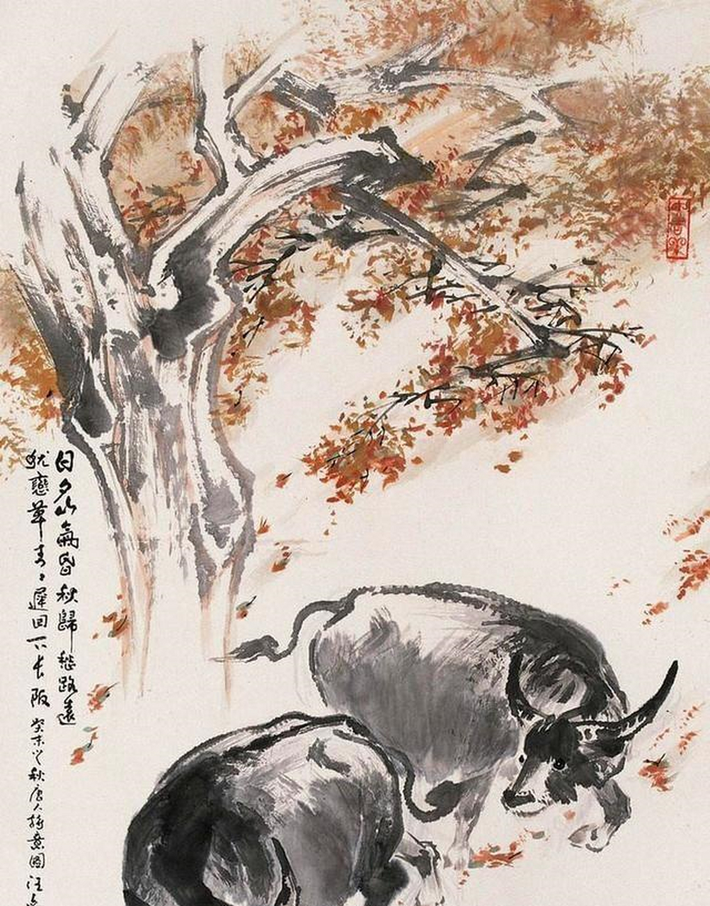 极富情趣和个性,尤以画牛出名的汪观清笔下的牧牛图[绿丝带]
