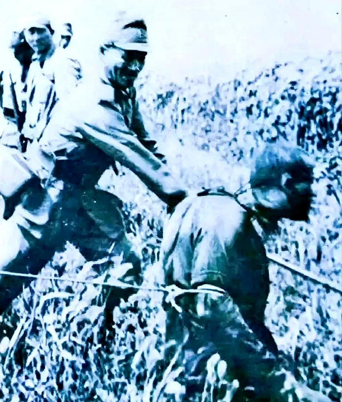 图片中鬼子拿着大刀恶狠狠的向中国百姓砍去,而为了使大刀受力,鬼子特