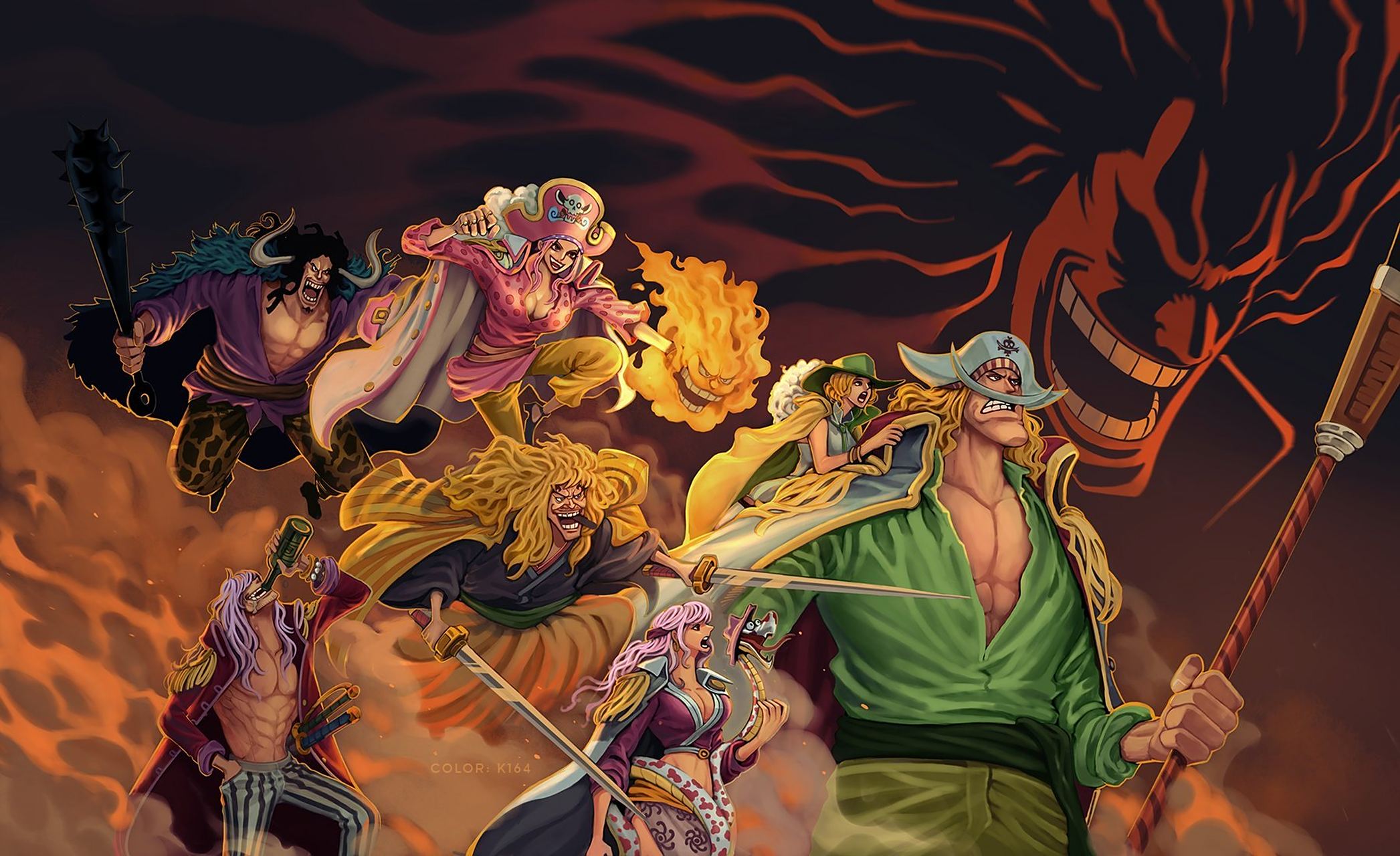 推特画师k164的新作品:神之谷洛克斯海贼团上色版!