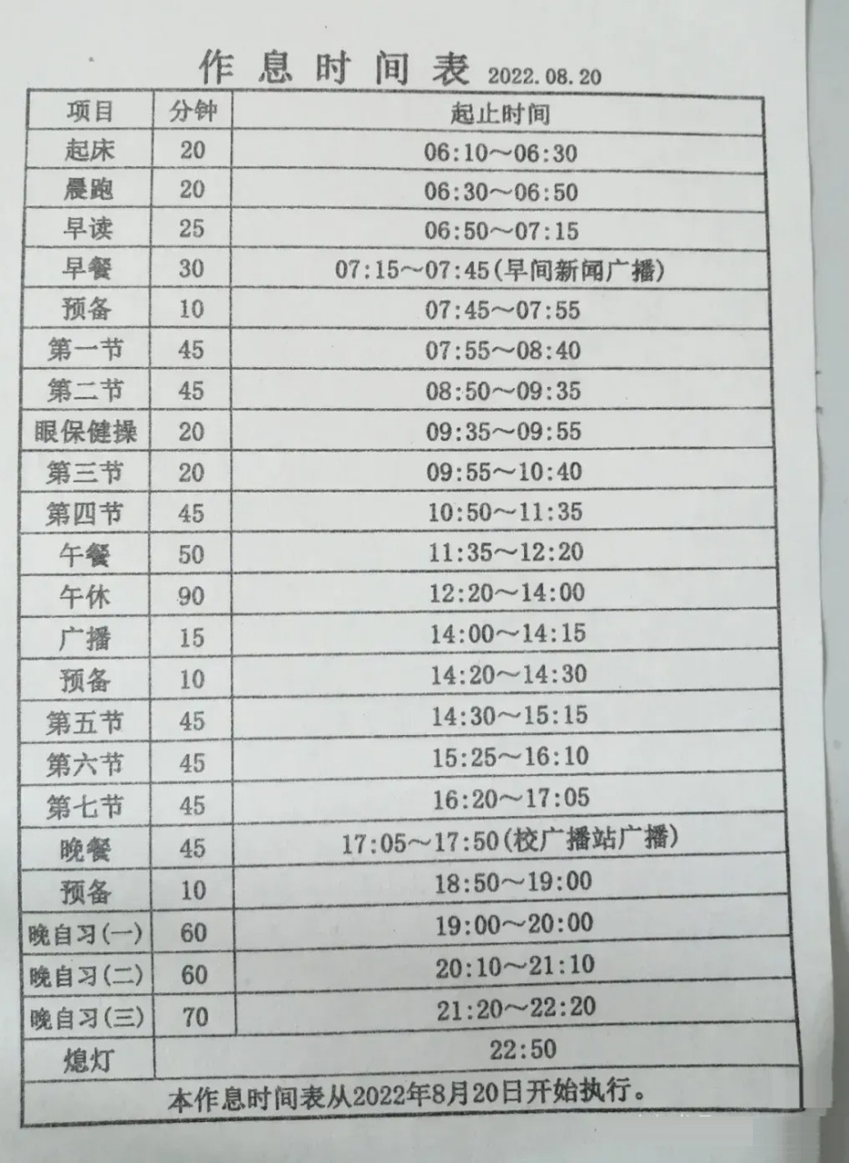 这是知名高中,安徽毛坦厂中学2022高考复读班的最新作息时间表:早上6