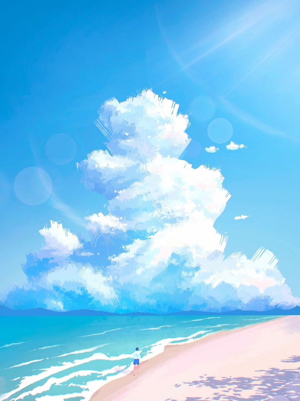 治愈系插画|海边少年  "在那个蝉鸣不止的夏天,我安静的回头,同那个