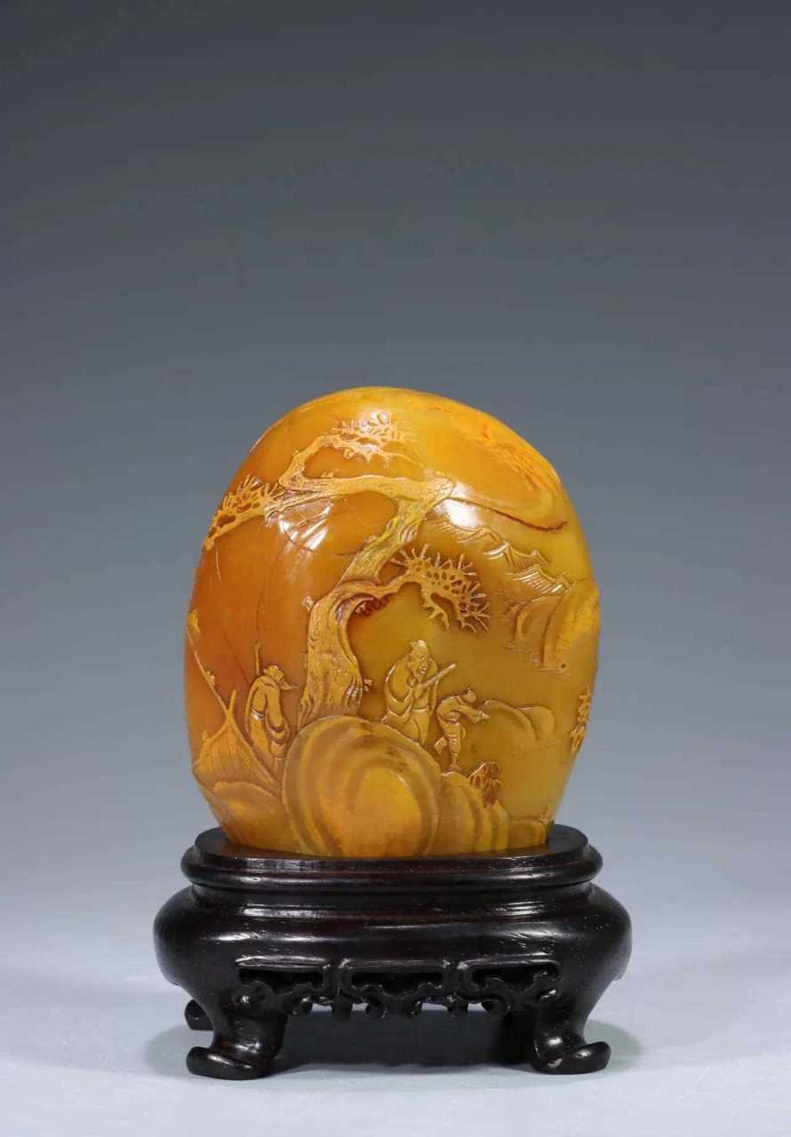 清代 田黄石雕"友竹"款 文房印章规格石高75cm宽6cm重3685克