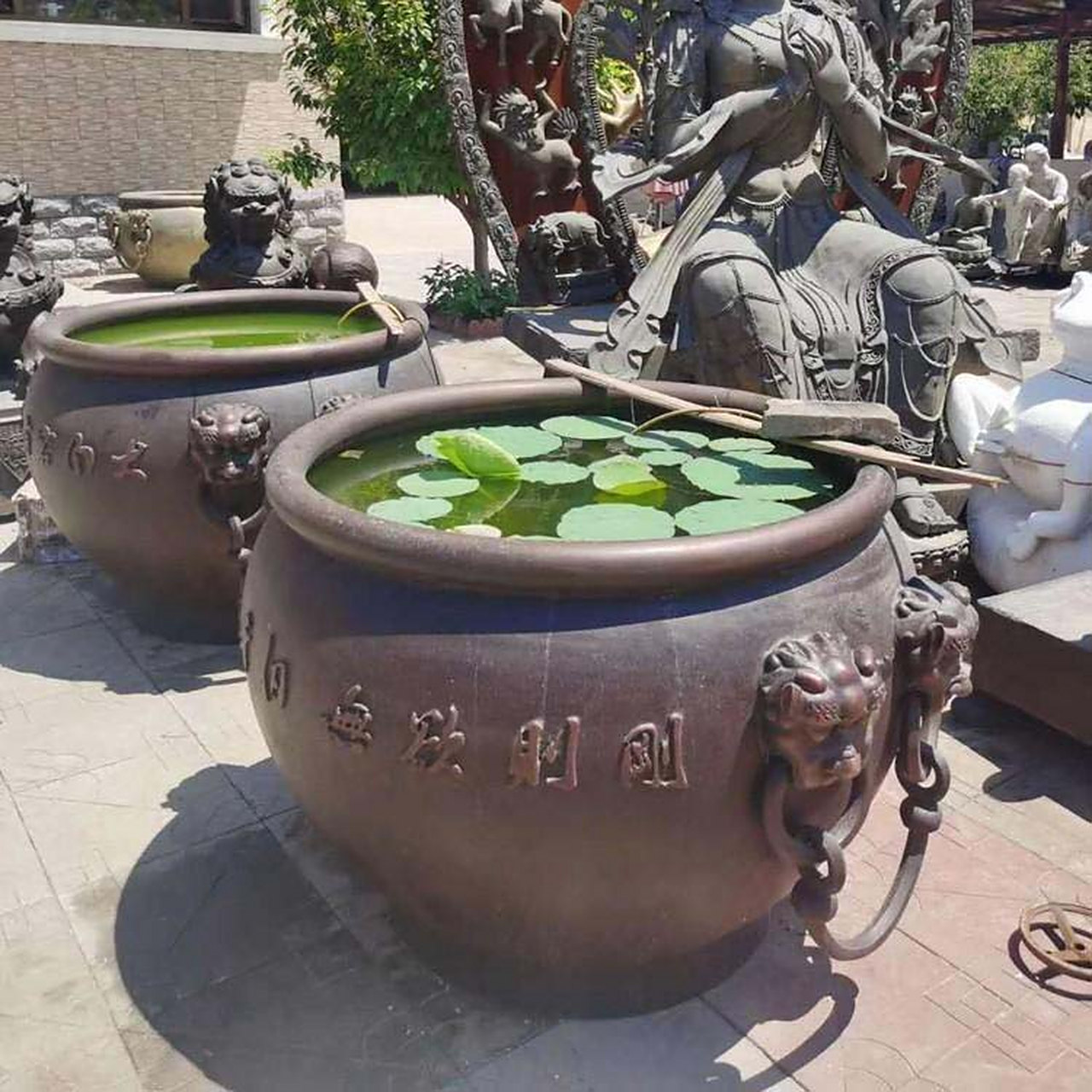 园林铜大缸摆件 铸铜大缸景观雕塑 铜雕水缸 风水寓意雕塑