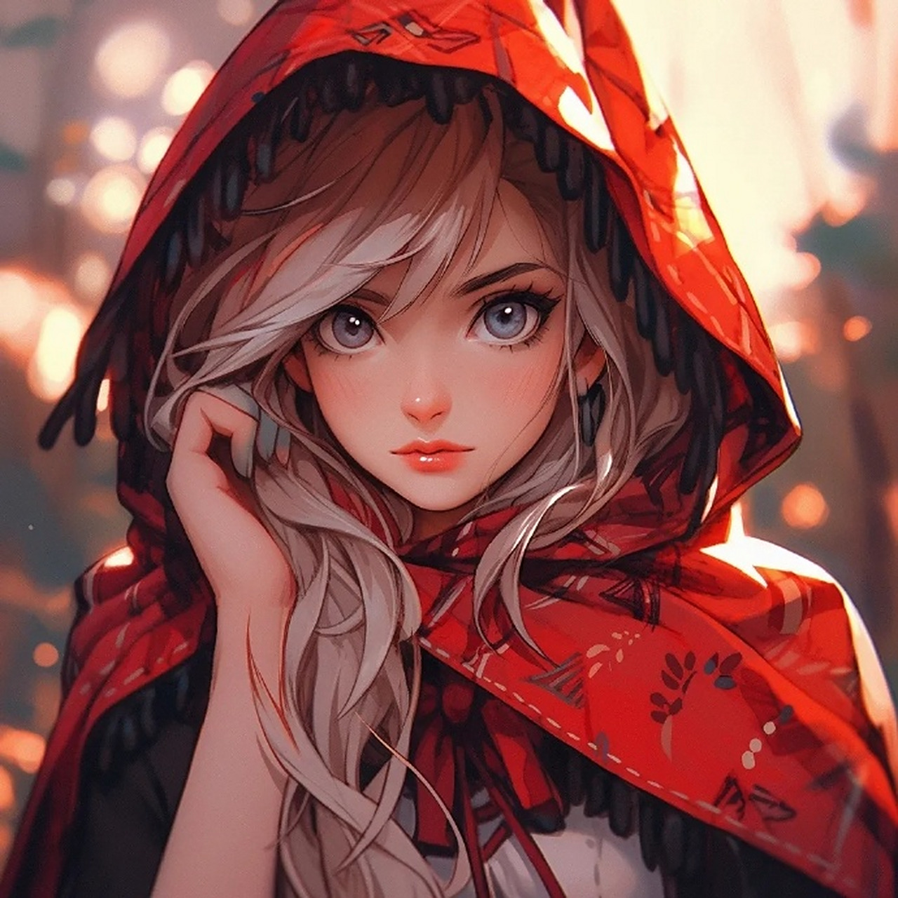 甜酷古风插画高清头像|红帽披风少女系列 676767 #古风壁纸