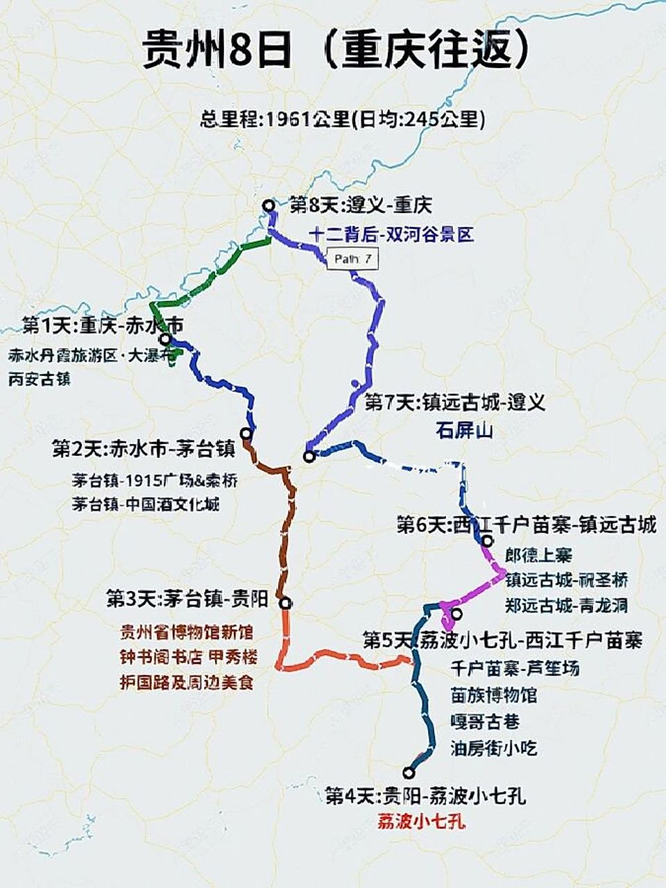 想去贵州自驾游8日的重庆小伙伴看过来～	"这张路线图,有路书,每天