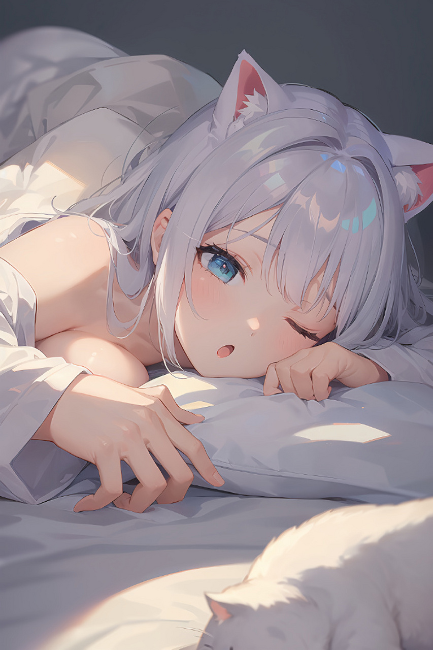抱着小猫睡觉 画师:huuoliv 676767 #动漫壁纸