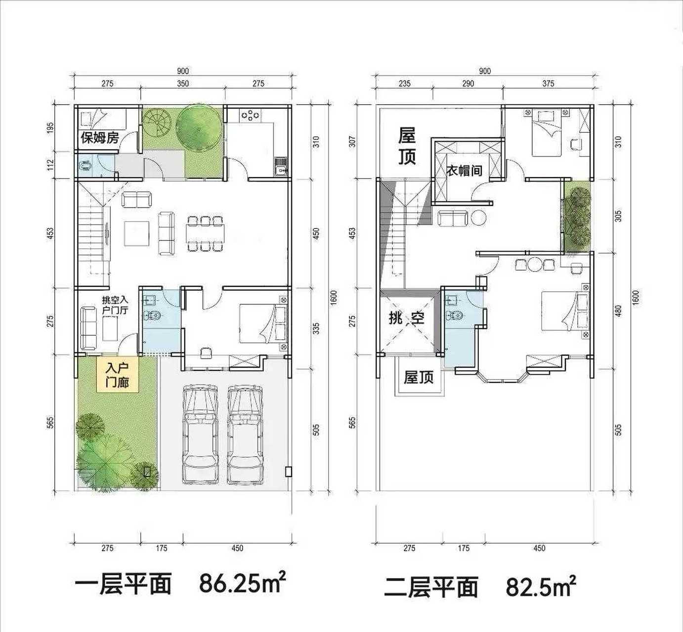 9×16米宅基地的雙層別墅設計方案,宅基地東西山牆及北邊地界不允許