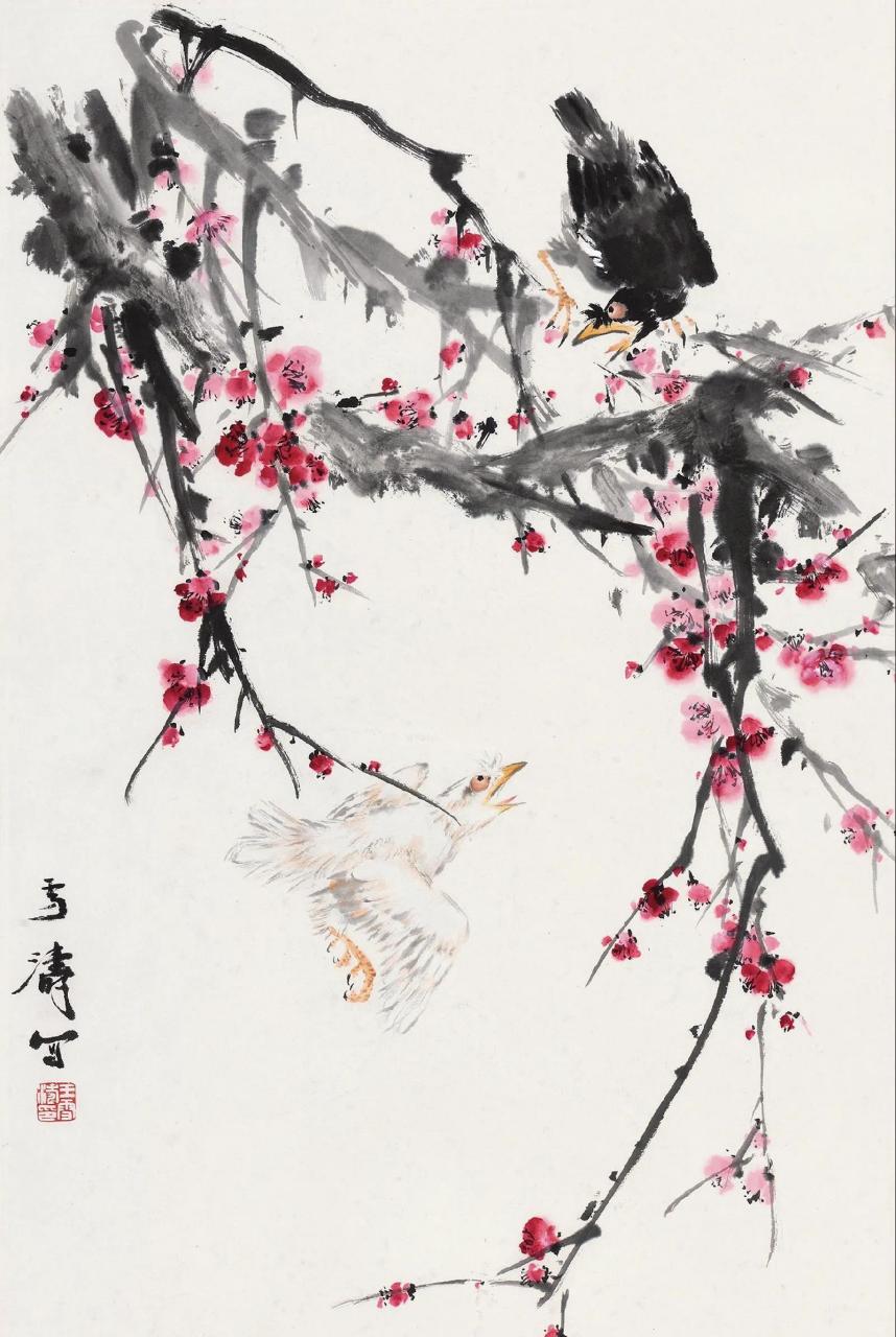 国画精品# 王雪涛画八哥出神入化.#中国画的写意之美