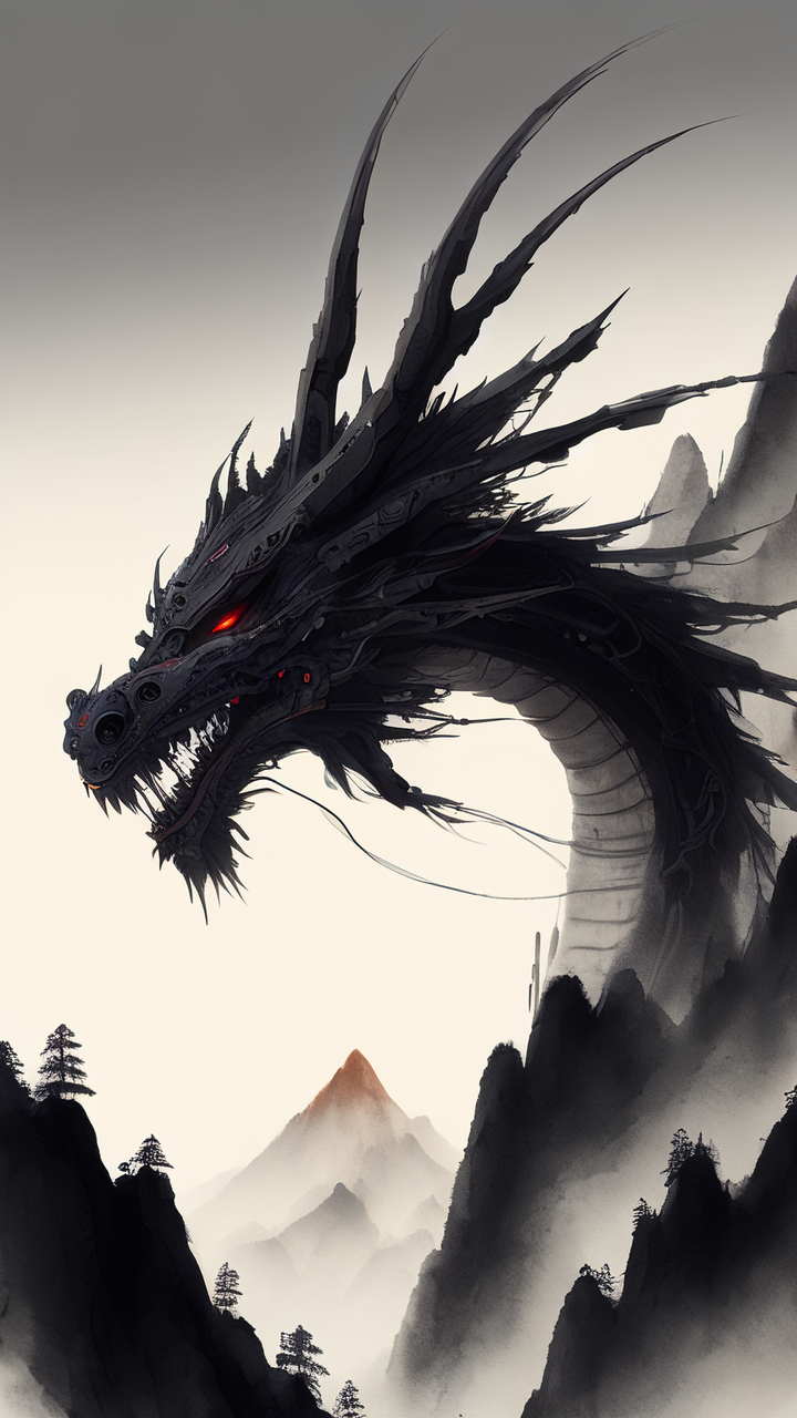 油墨画风格的机械龙,是不是也有味道呢