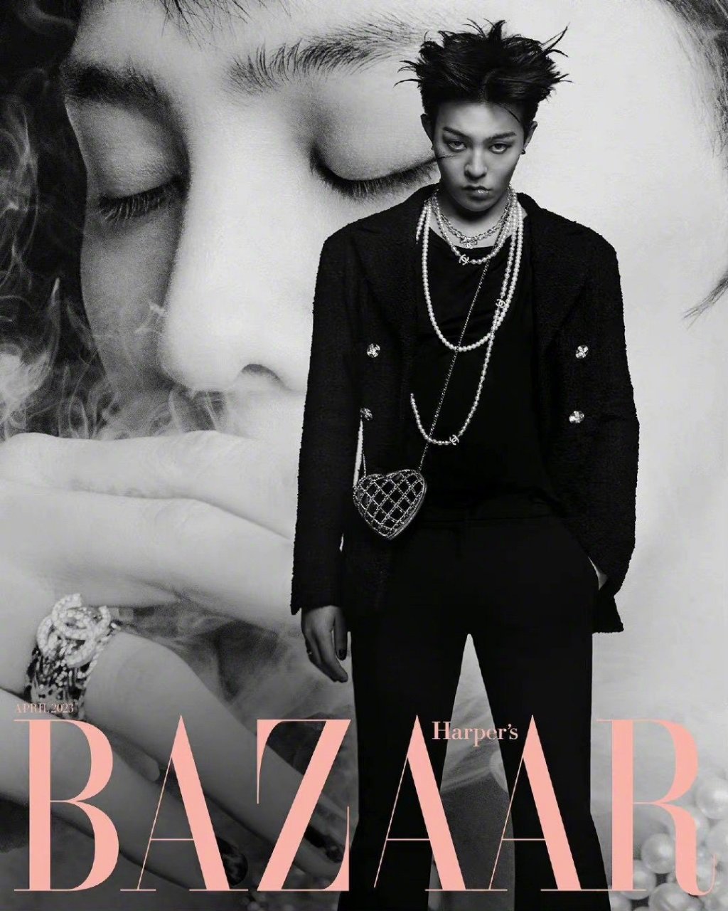 权志龙身穿chanel登上《harpers bazaar 》韩国版2023年 四月刊封面