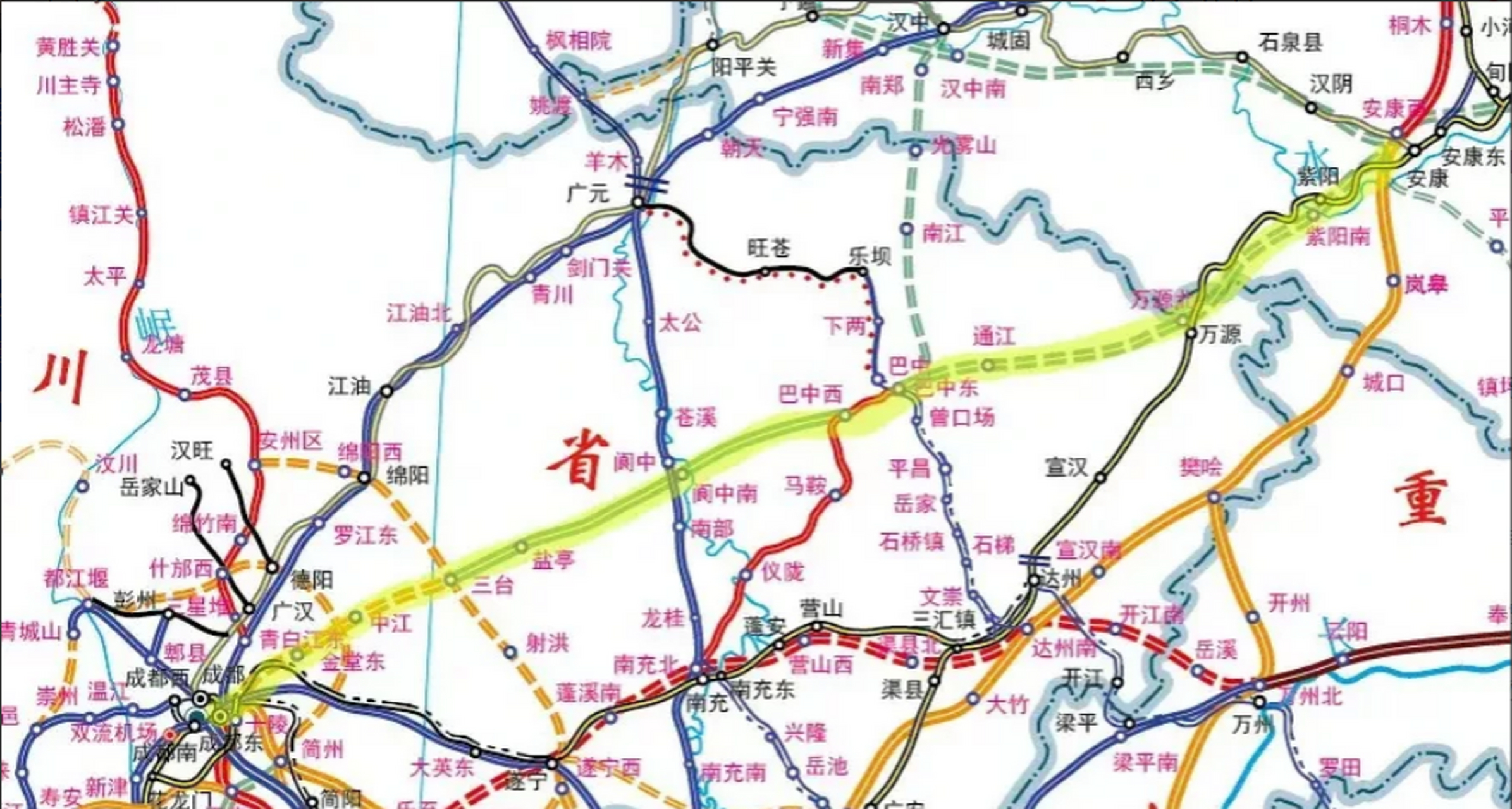 安康经巴中,阆中至成都高铁,如果全线按照时速350km/h的标准来建设的