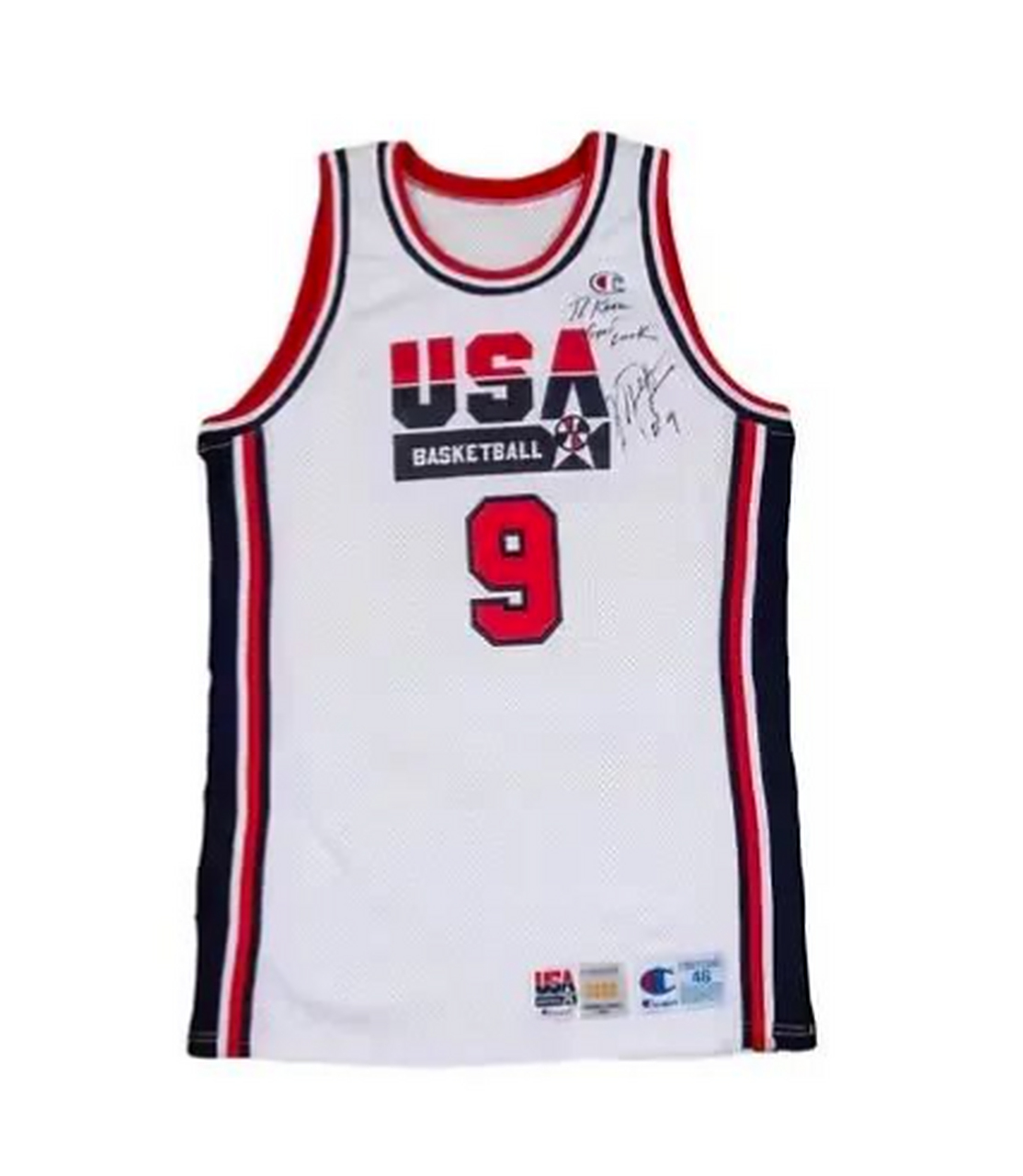 michael jordan 于1992 年巴塞罗那奥运梦之队的9 号球衣正式以$3,030