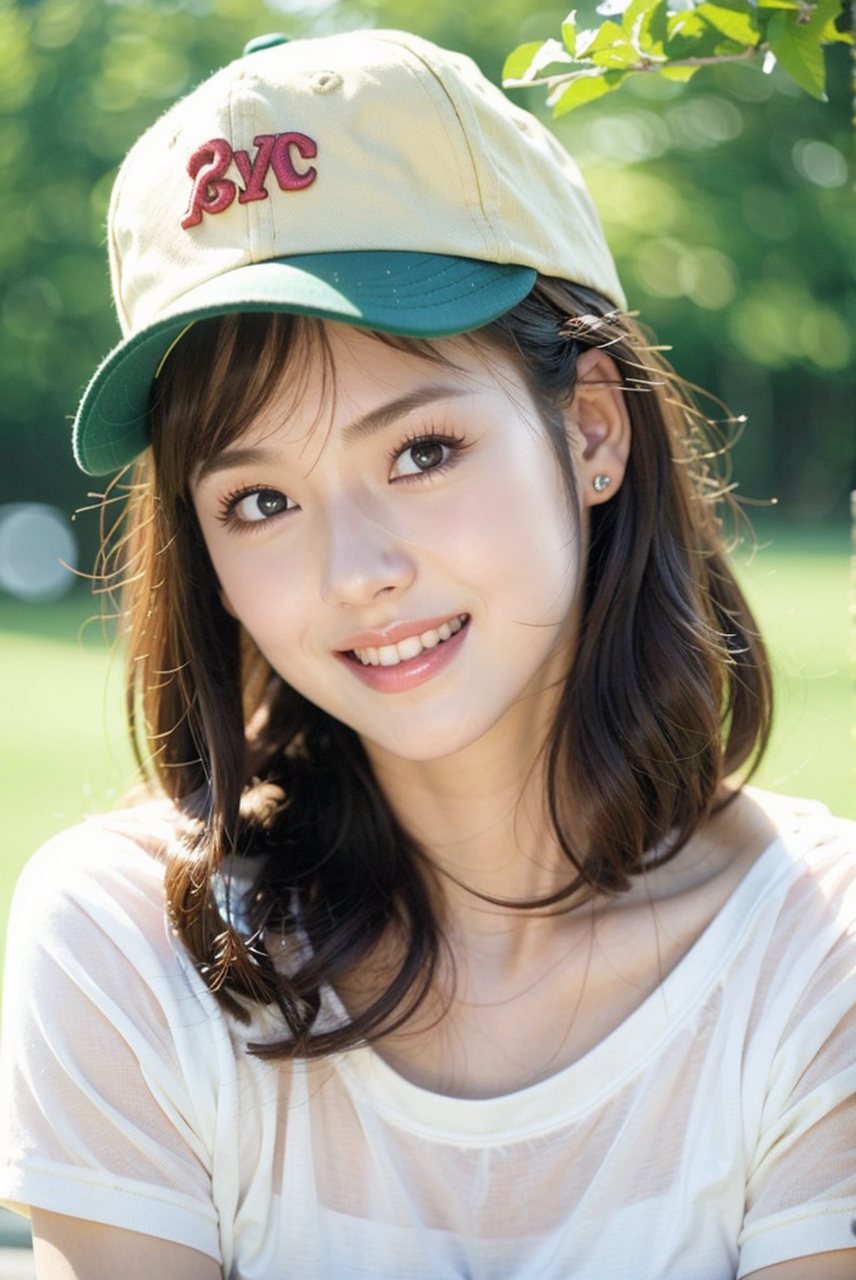 可爱学生装美少女写真,校园风小姐姐太阳帽艺术照,可爱动人,灵气十足