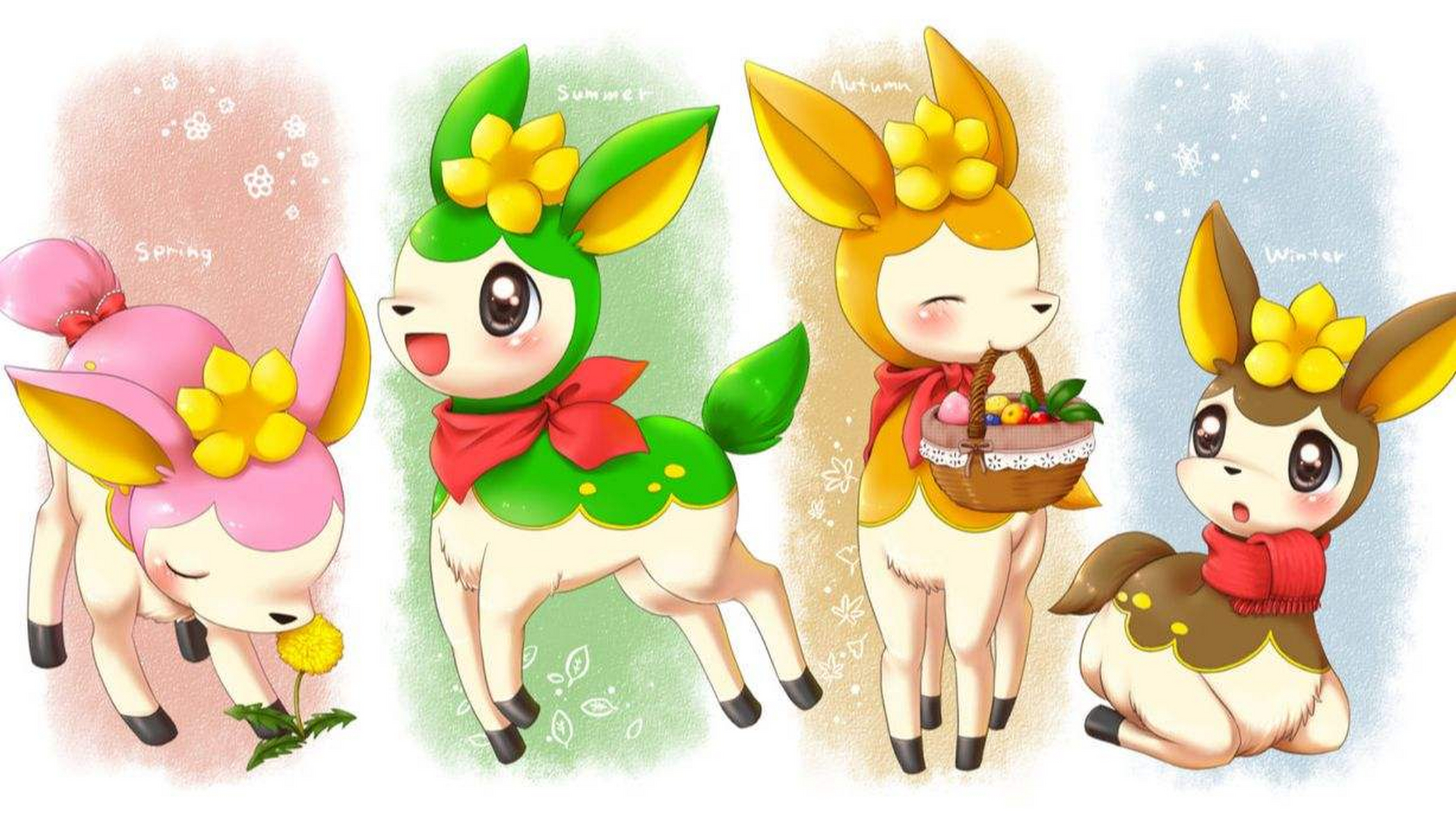 宝可梦美图#  四季鹿的外形类似于梅花鹿的幼鹿,它头上有一朵五个