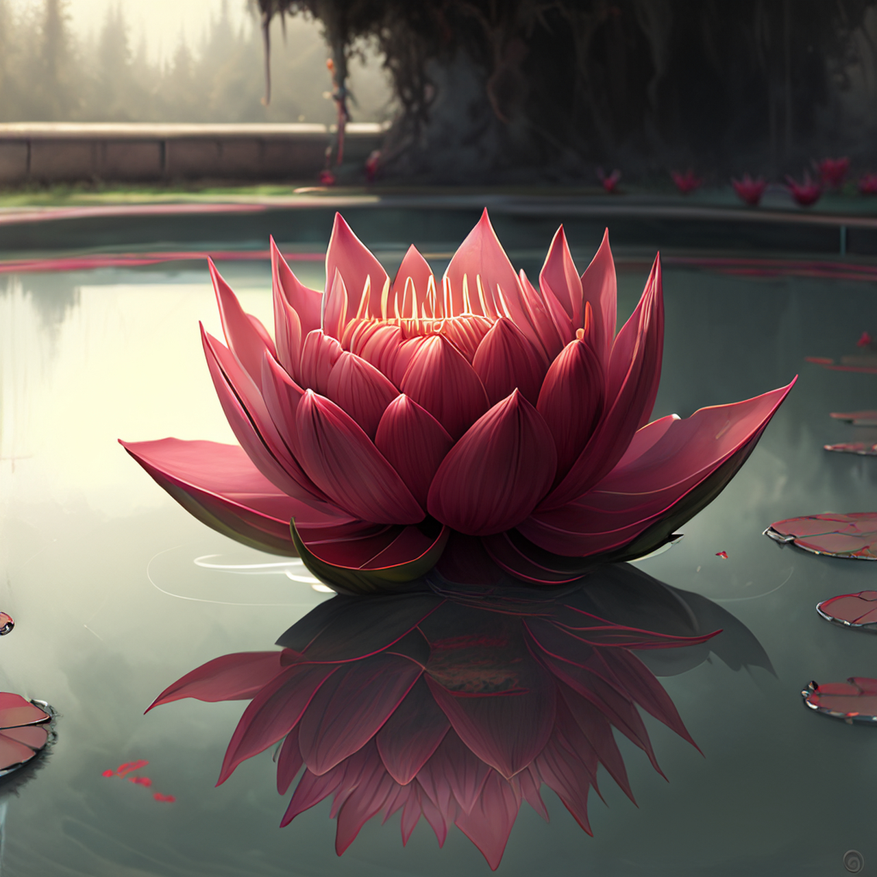 百度ai绘图黑科技#于今到池上,只有红莲绽.