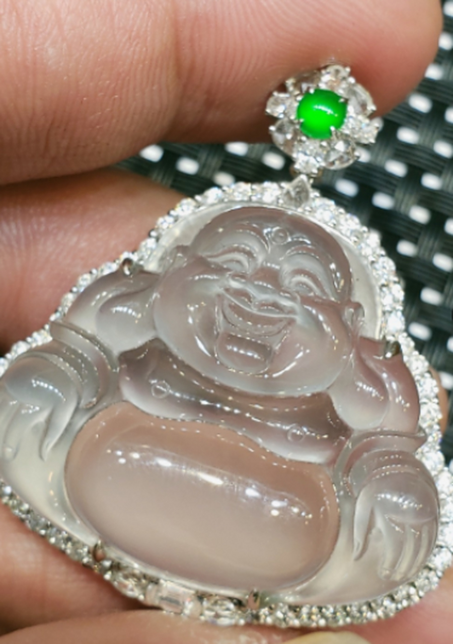 点击头像看直播##翡翠#玻璃种·豪华镶嵌正装佛公雕工精巧大气,造型