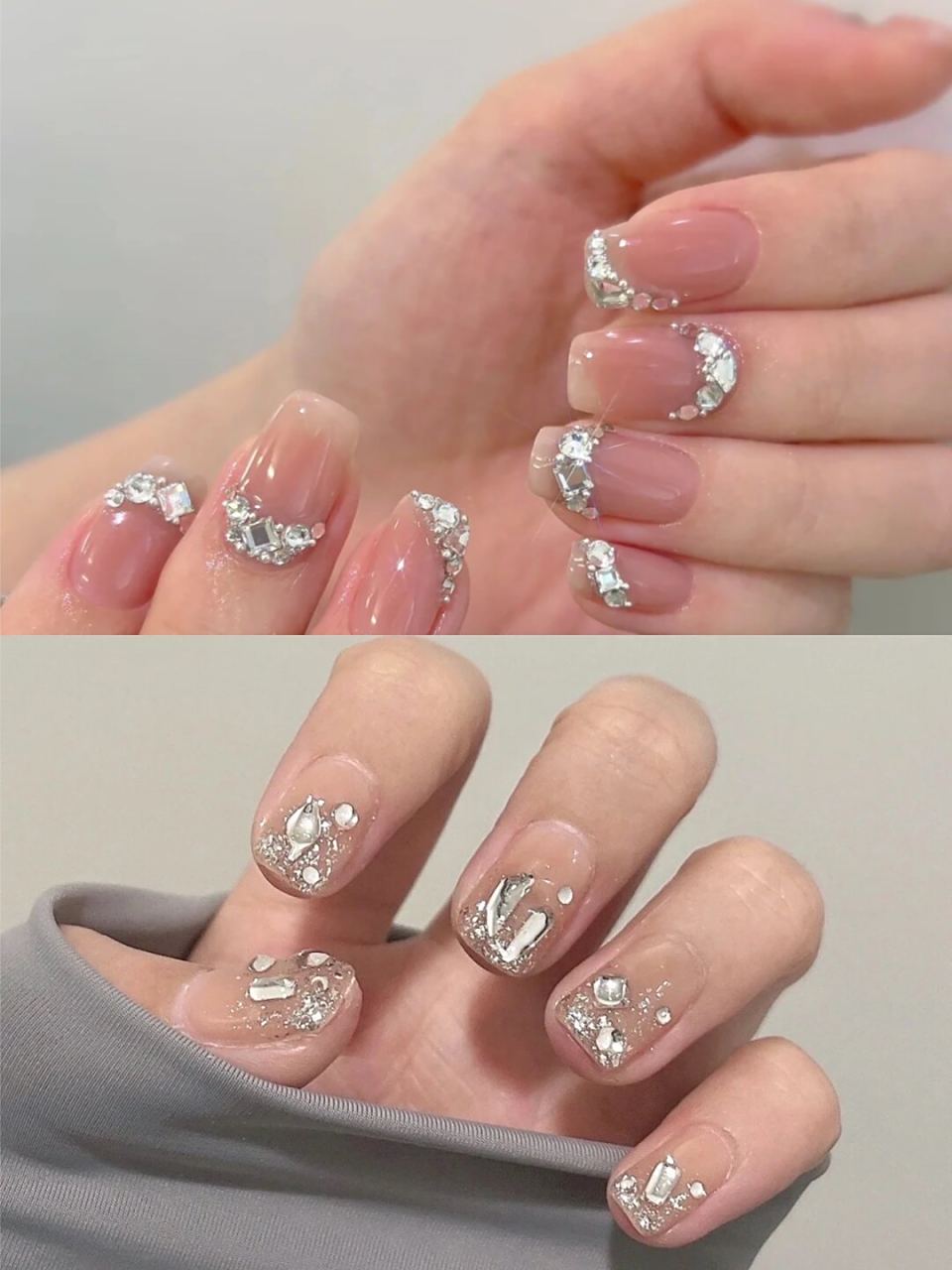 钻钻短款美甲  短甲也可以充满华丽感,只要选择钻钻短甲款式,你的指尖