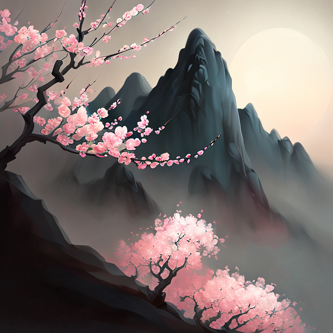 家山昨夜春始至,桃花初破梅花飞.4k,简洁,静谧#百度ai绘图黑科技