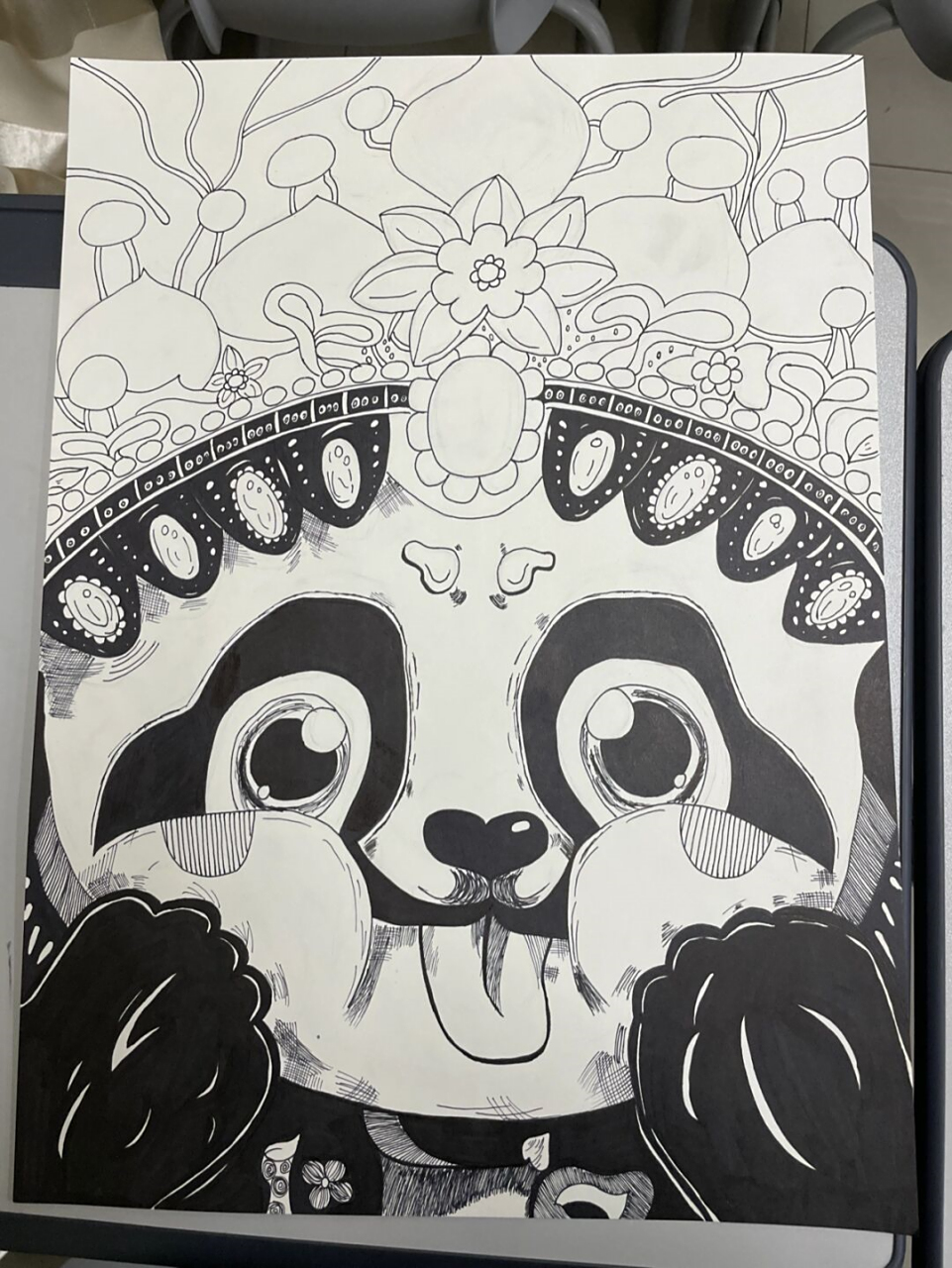 黑白线描画  黑白线描画 学前教育幼师 线描画 熊猫 创意画 临摹