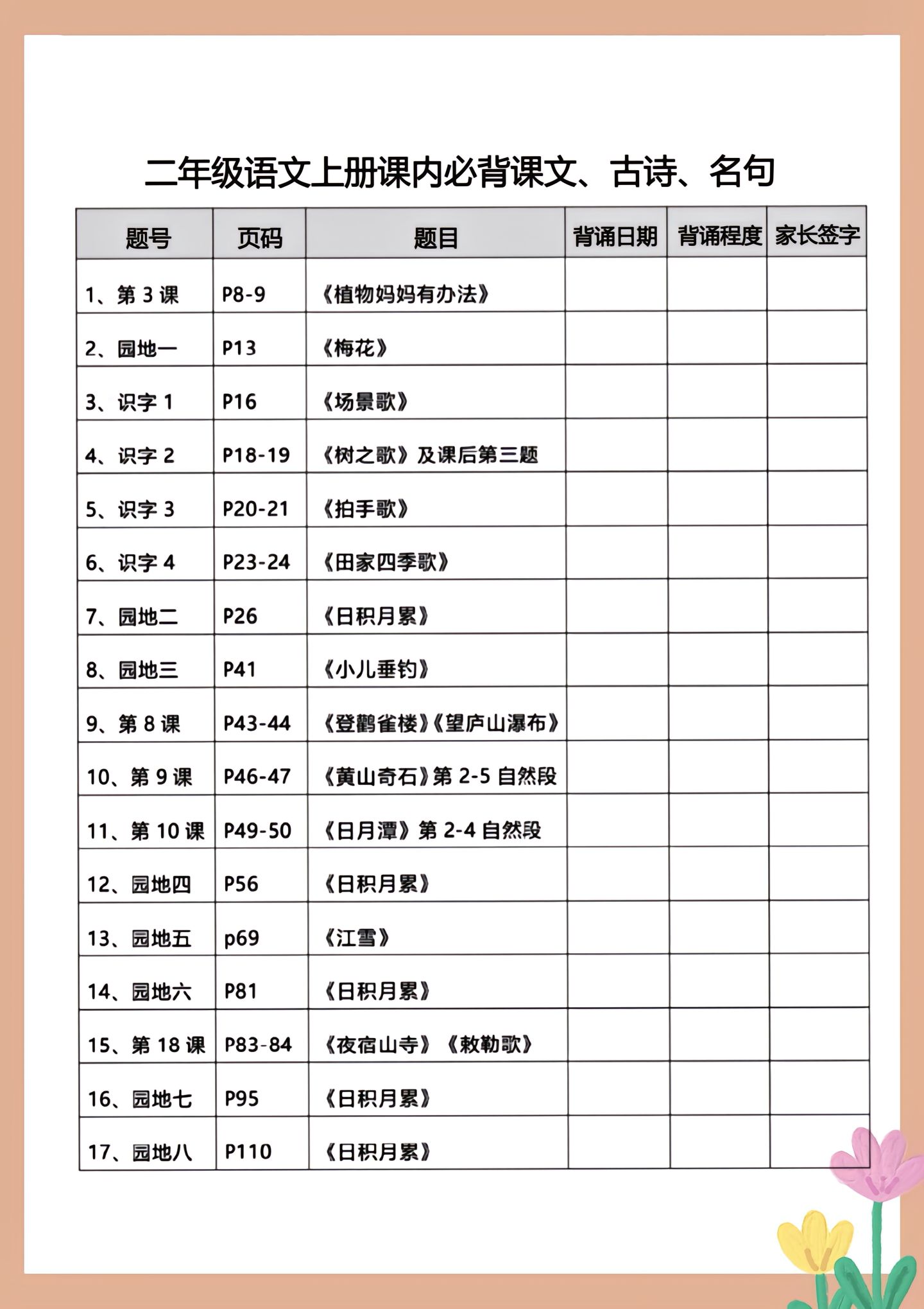 一二年级语文打卡表!督促孩子,坚持学习
 一二年级语文打卡表!督促孩子,坚持学习