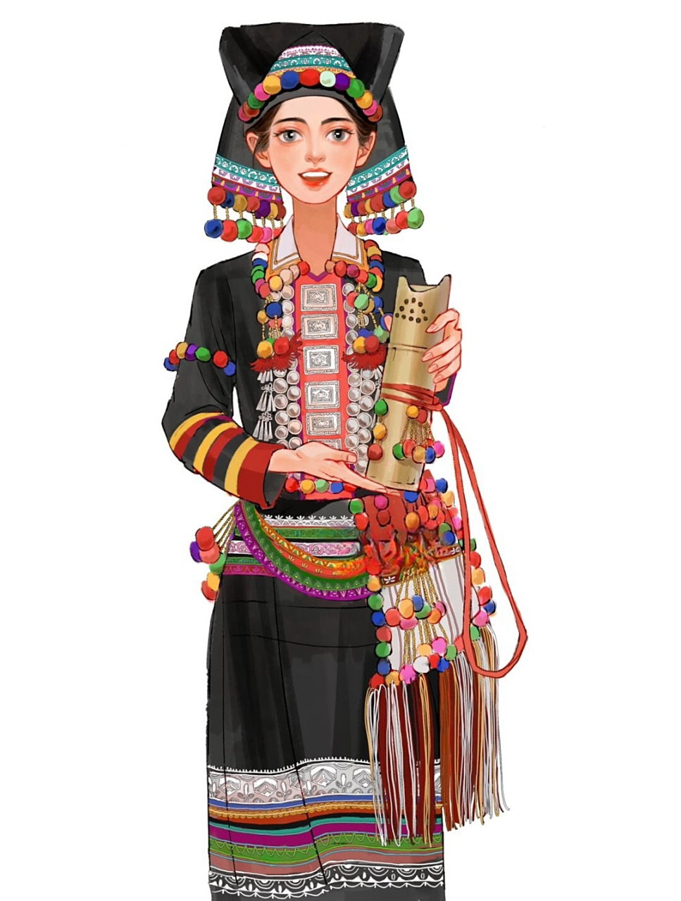 民族风情插画德昂族女孩