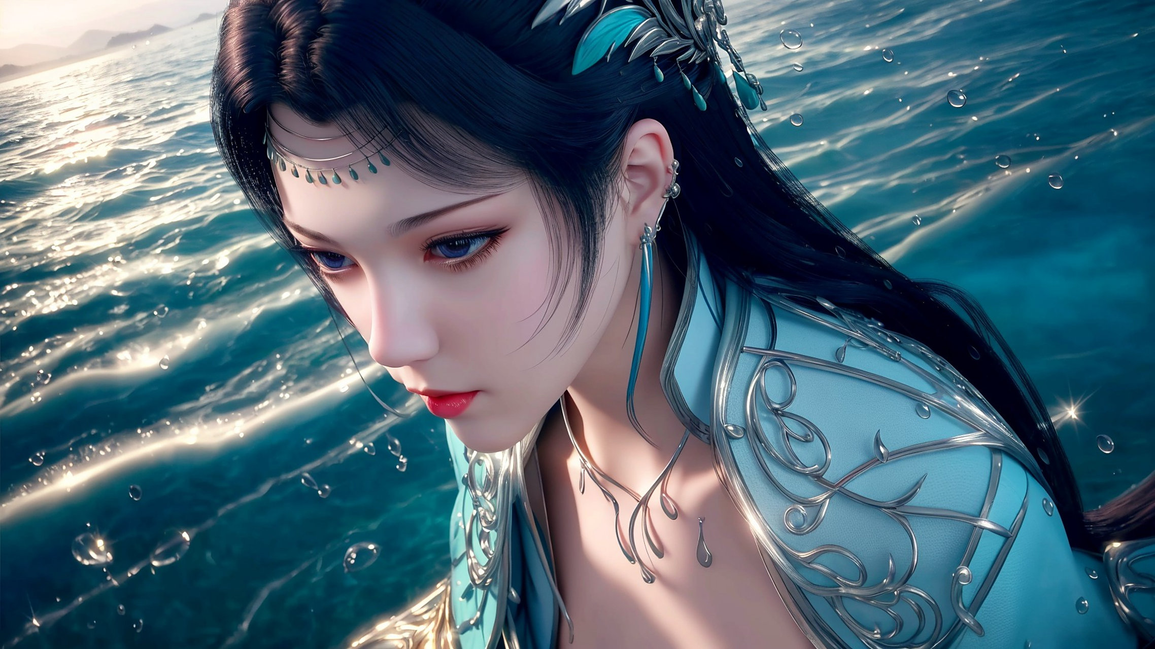 ai绘画# ai绘图 2k超清无印原图 云韵青色