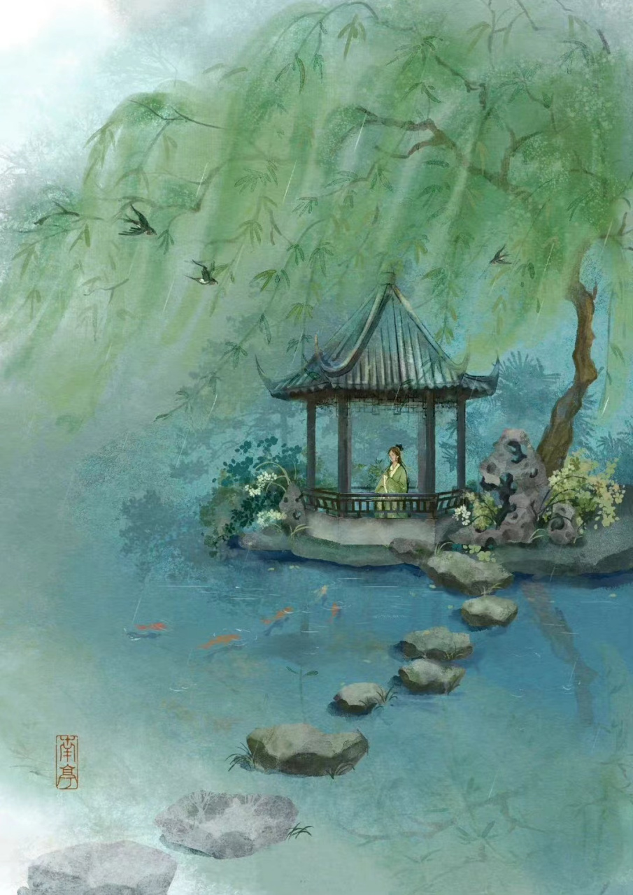 古风插画 苏溪亭上草漫漫  谁倚东风十二阑