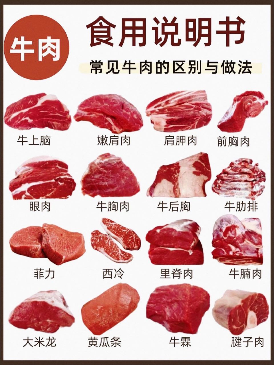 几张图告诉你,常见牛肉16个部位怎么吃!