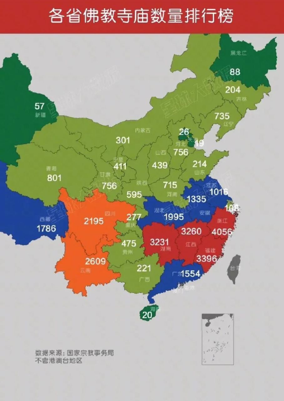 我国各省佛教寺庙数量排行榜:浙江4056座,福建3396座,江西3260座,湖南
