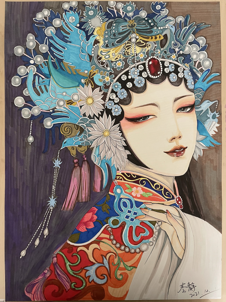 国粹,京剧,花旦,马克笔临摹示范画!