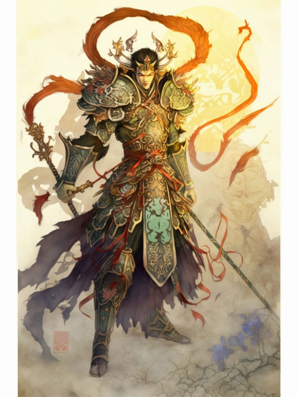 国潮封神系列——杨戬  仪容清俊貌堂堂,两耳垂肩目有光.