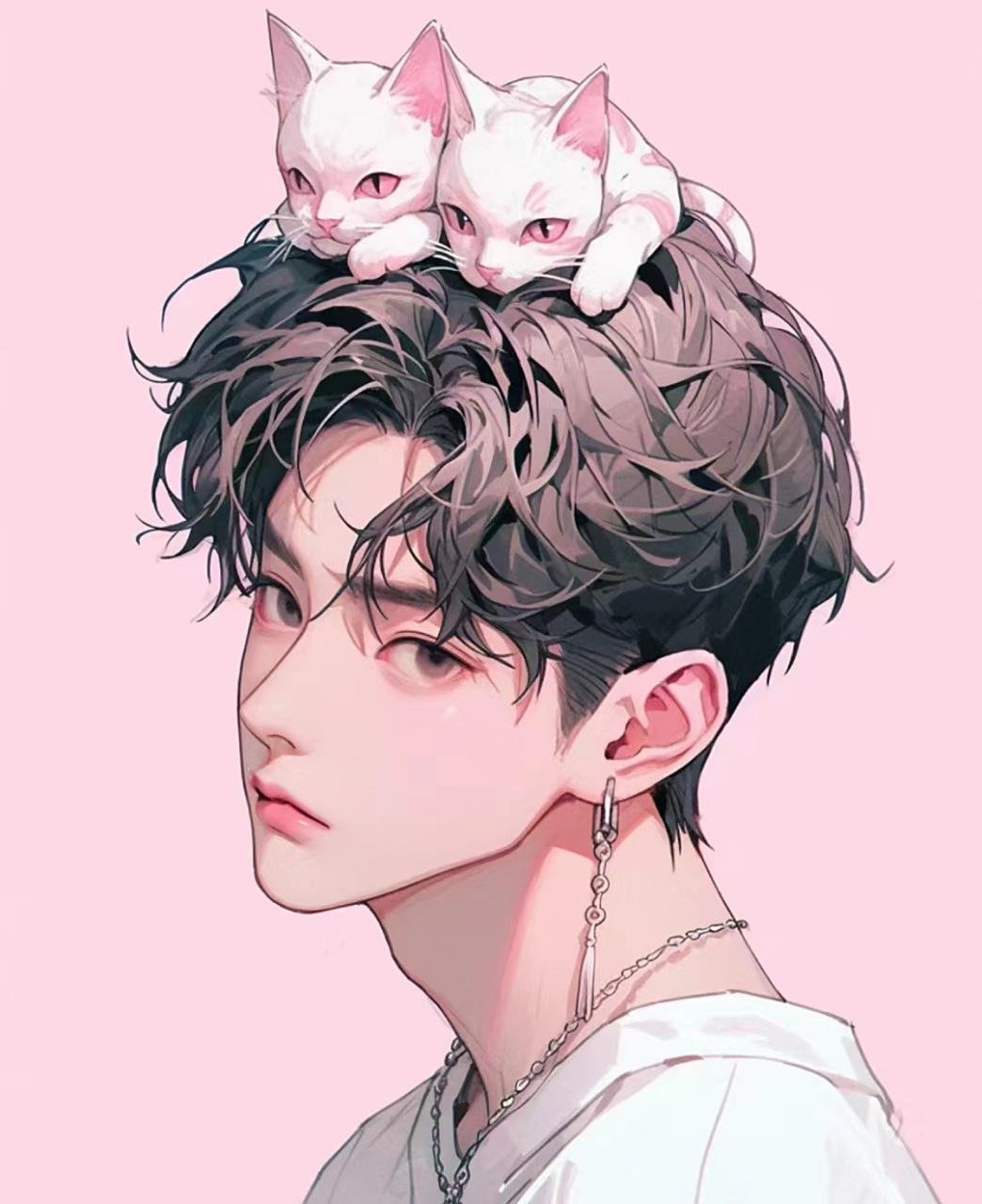 动漫头像猫系男友,超帅的男生头像[粉色版]#动漫头像# #微信头像