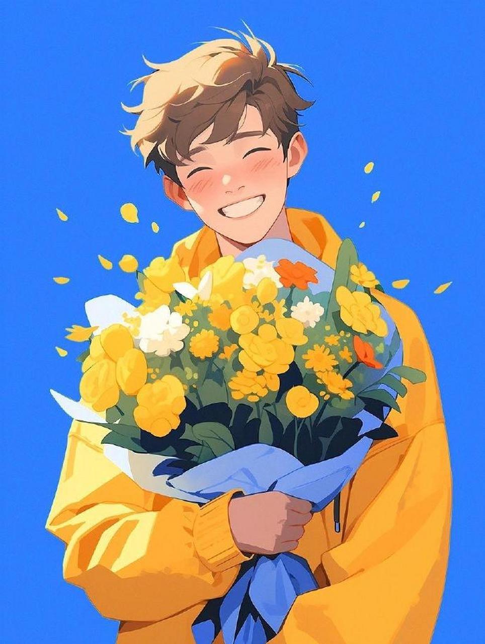 笑容治愈手捧花情侣头像