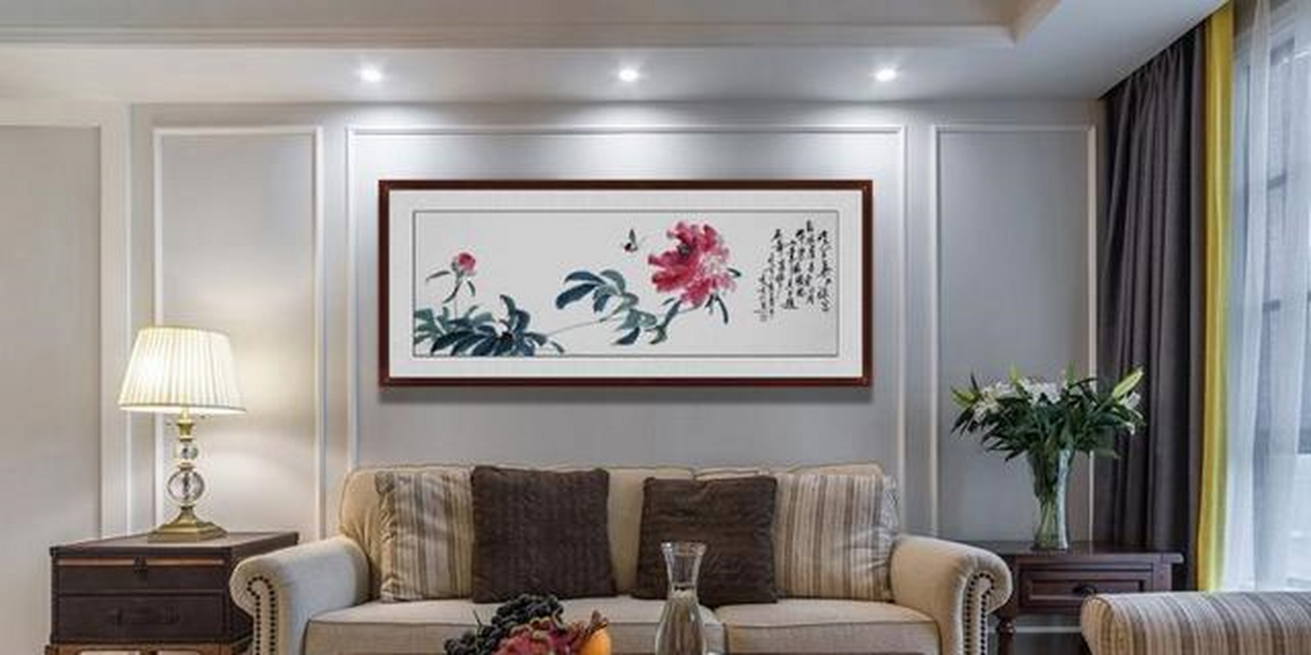 沙发背墙适合挂什么画牡丹"花中富贵者,在风 水 上,牡丹百无禁忌