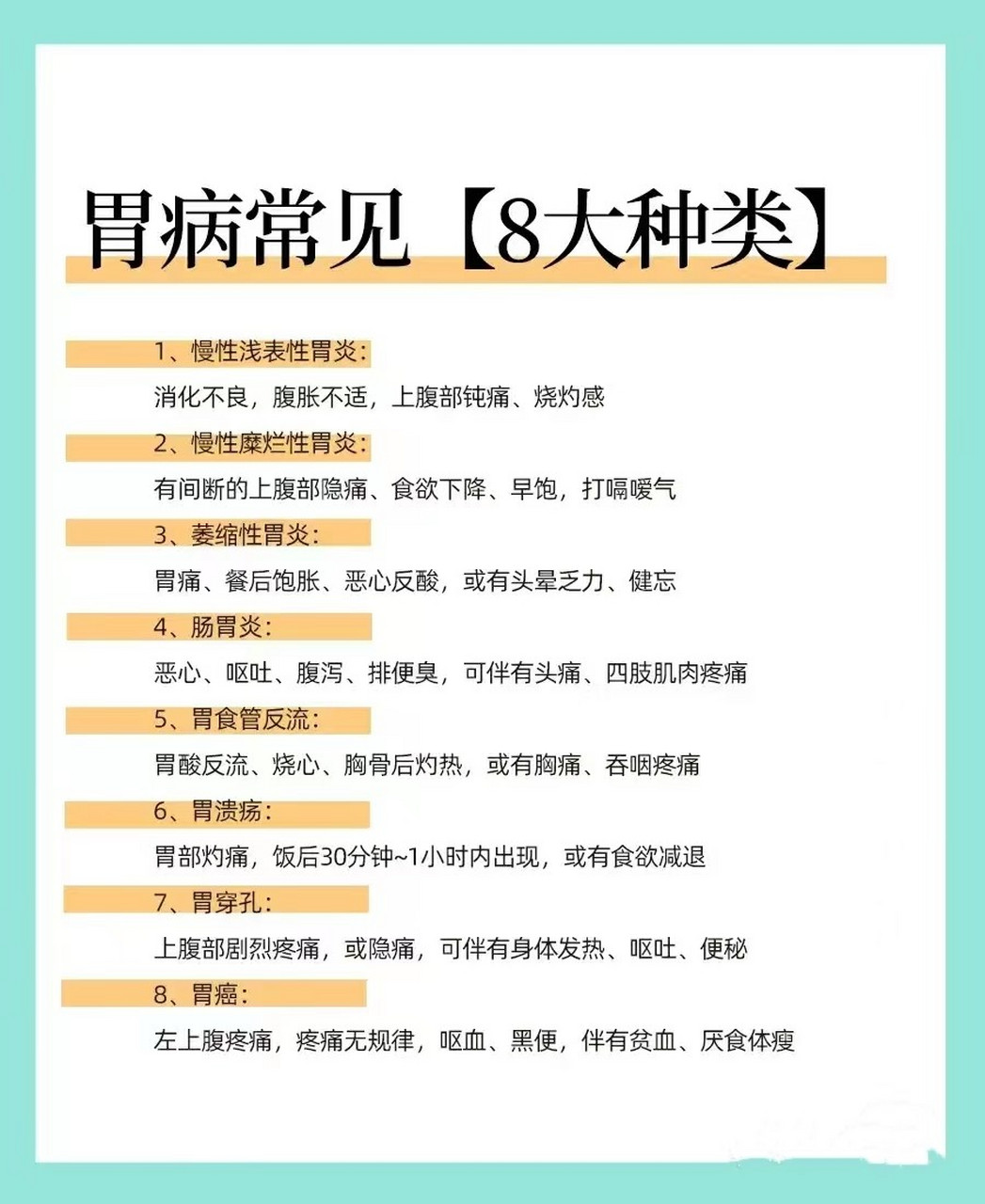 胃病常见【8大种类 76慢性浅表性胃炎:腹胀不适,消化不良,上腹部