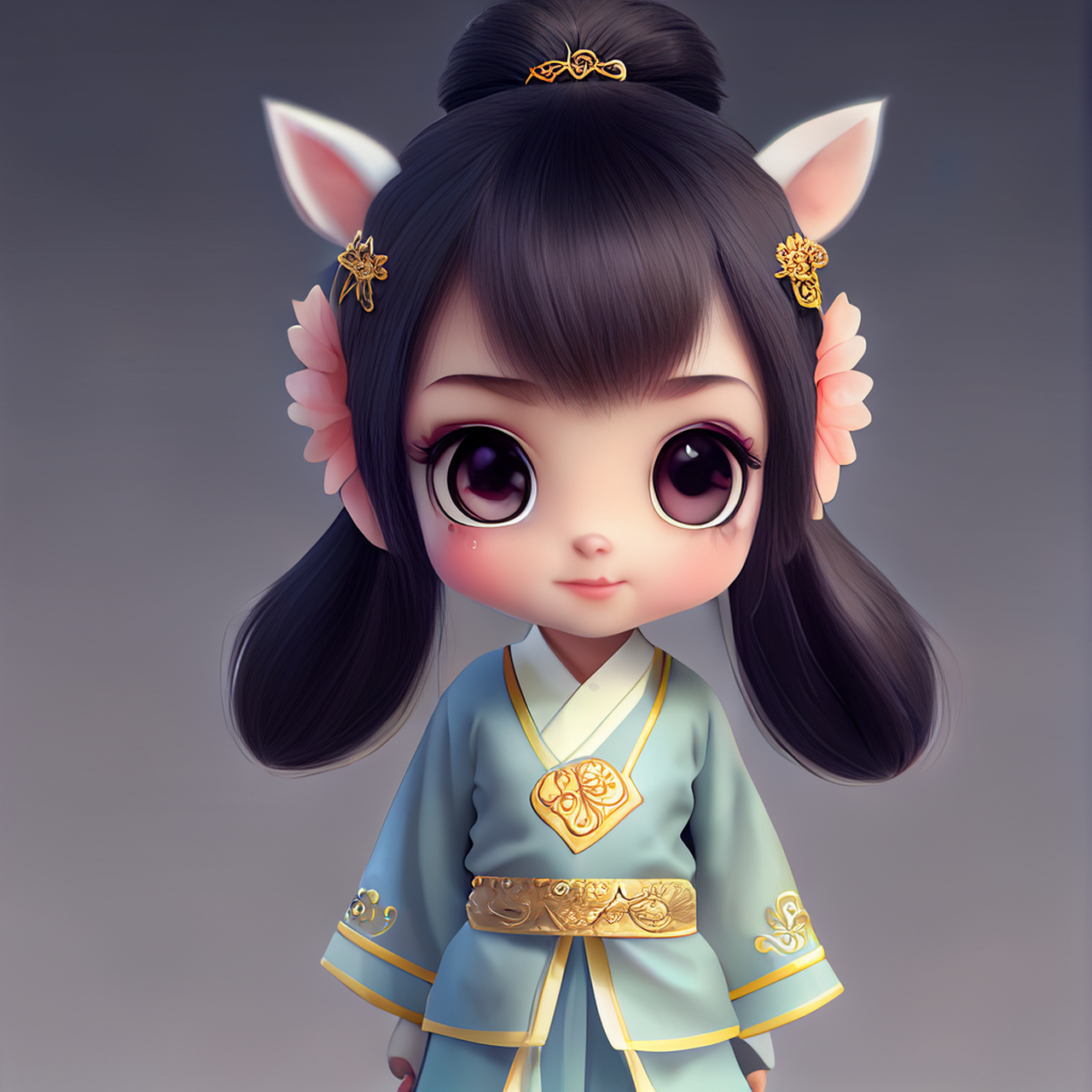 百度ai绘图黑科技#超可爱拟人化中国汉服马,皮克斯风格,迷人的大眼睛