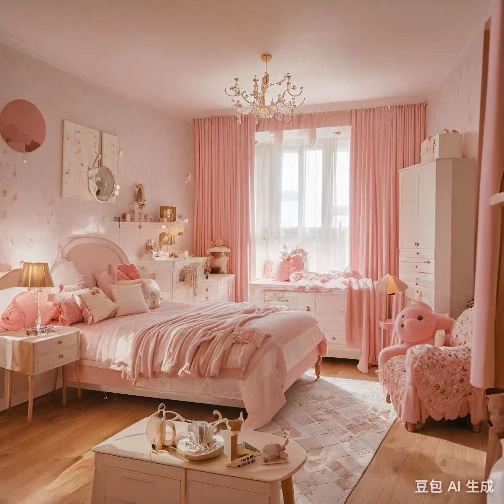 畏考涞 粉色可爱卧房别墅内置装修粉色卧室粉色搭配超级可爱粉色背景
