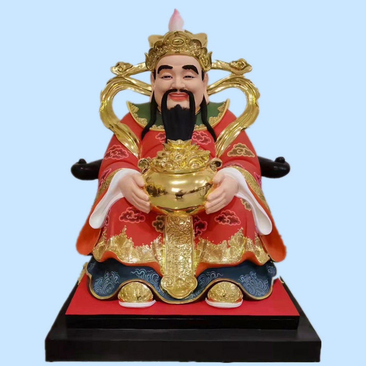 彩绘铜财神爷坐姿摆件 紫铜五路财神雕塑 全铜武财神像 热卖纯铜黄