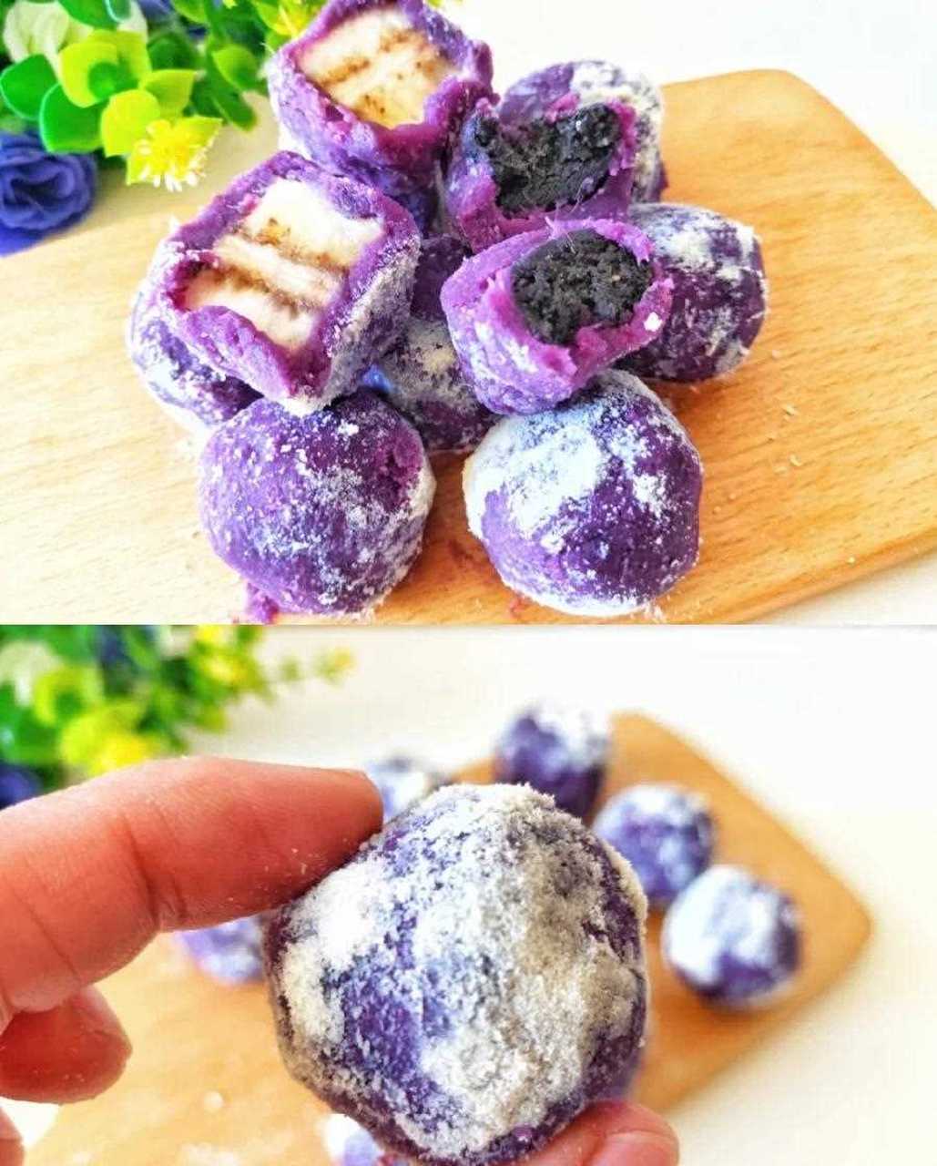 自制颜值爆表的奶香紫薯球好吃到停不下来～[闭嘴] 紫薯营养很丰富