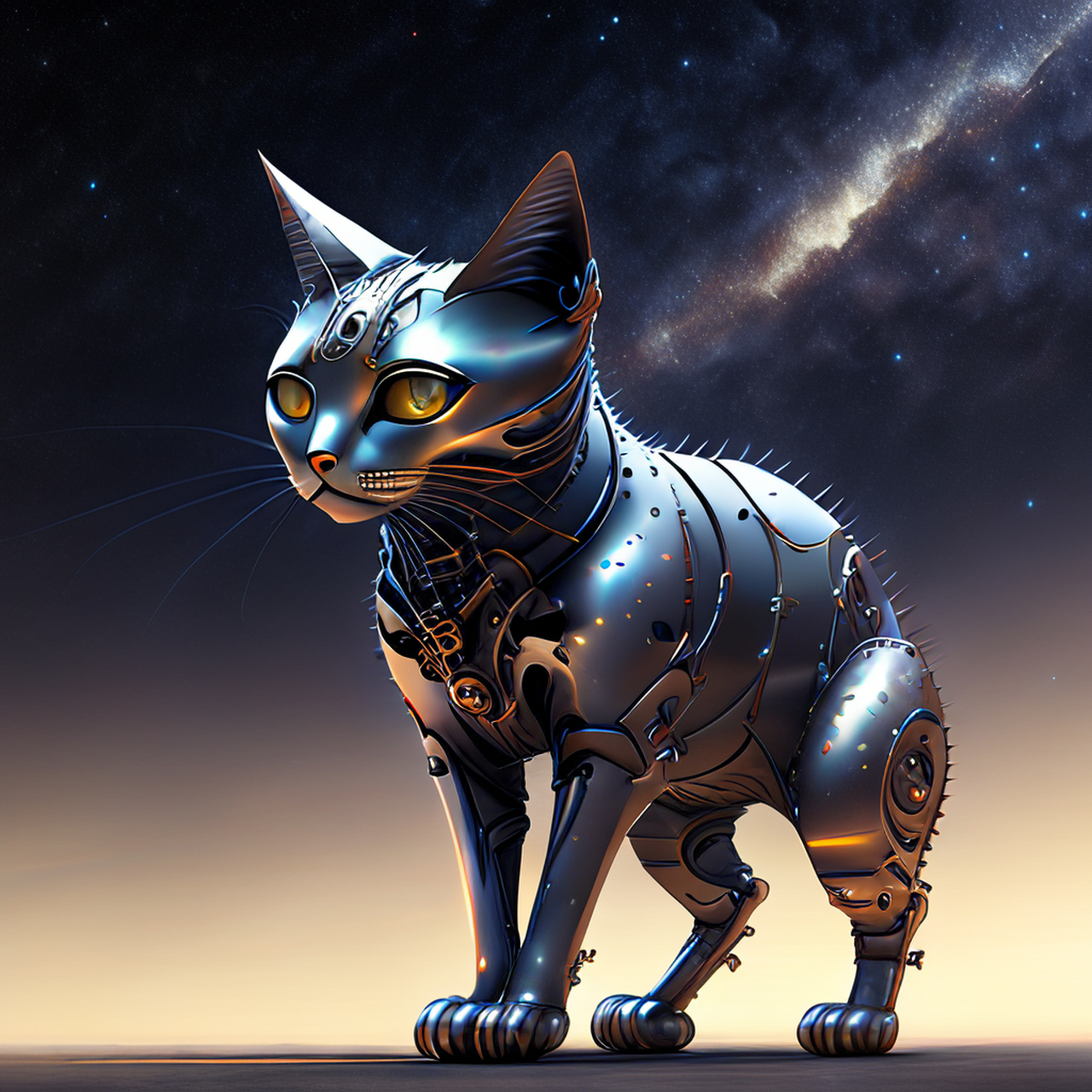百度ai绘图黑科技#金属猫的概念艺术星空下的事件ai画的如何?