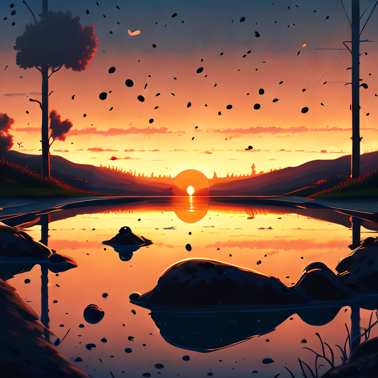 百度ai绘图黑科技#落日临池见蝌斗,必知清夜有鸣蛙.