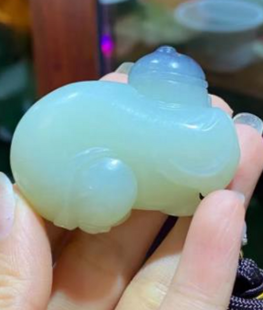 点击头像看直播##和田玉#和田玉青花籽招财童子挂件!