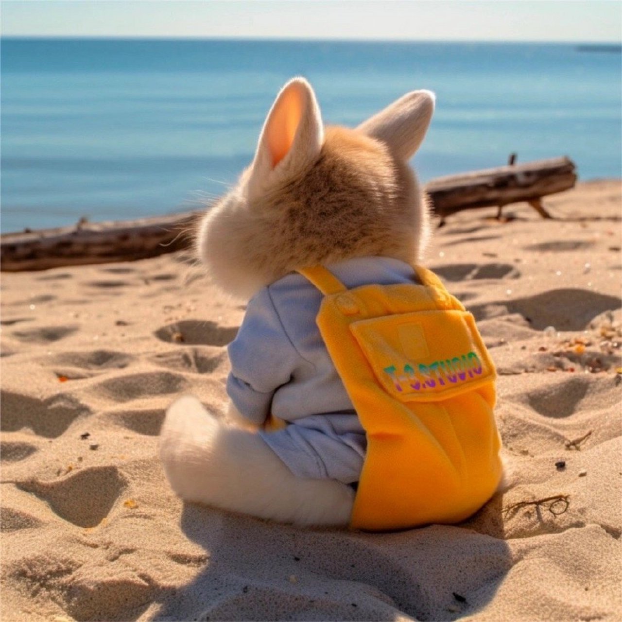 在海边玩耍的兔兔,这也太可爱了吧