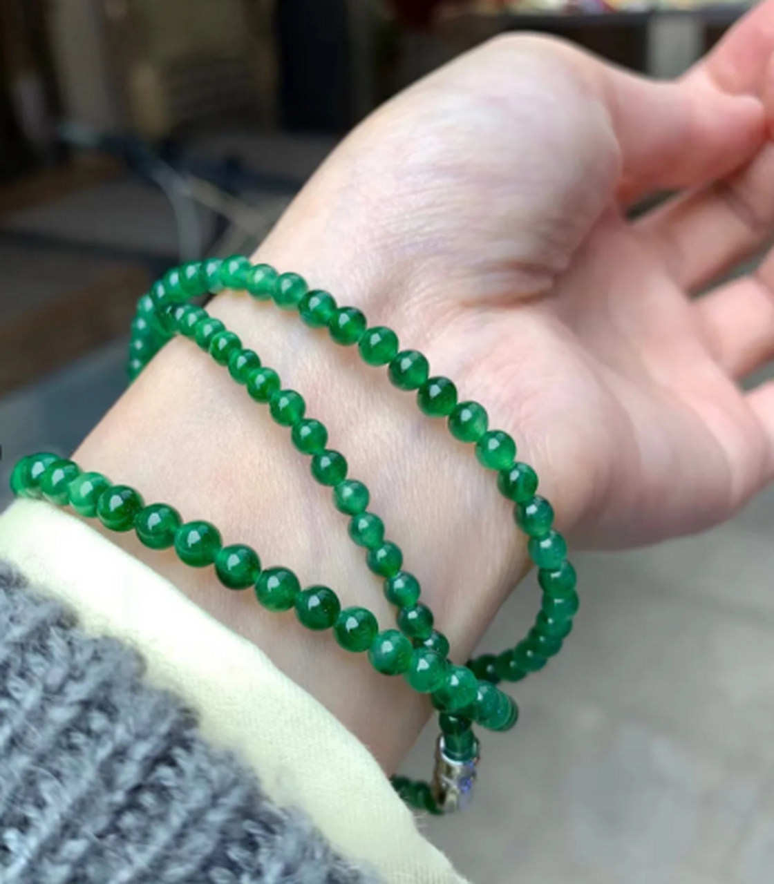 翡翠挂件# #点击头像看直播# 冰花青翡翠小米珠项链,手链,肉厚淳浓