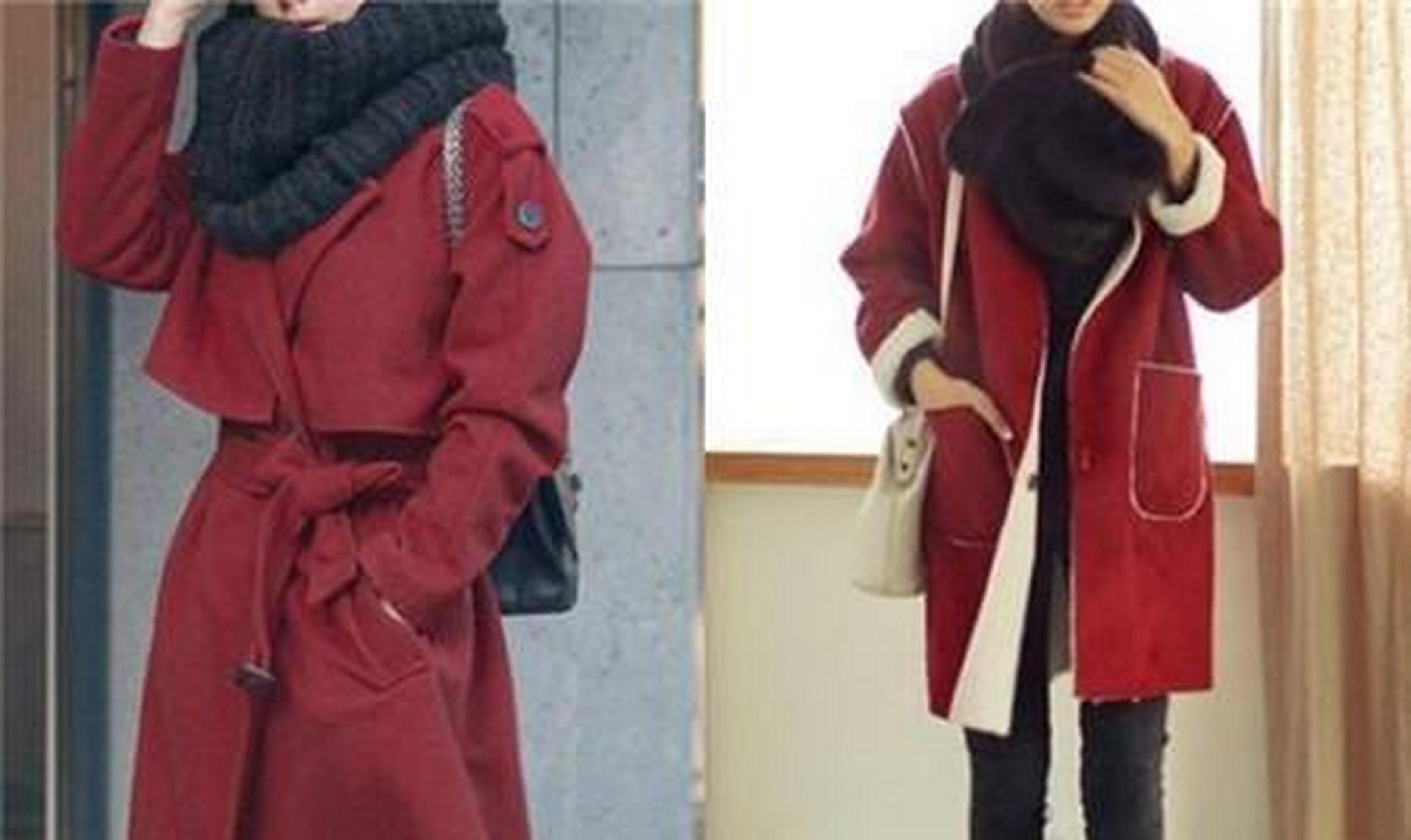 酒红色衣服配围巾照片_酒红色衣服配围巾照片女生-第2张图片-潮百科