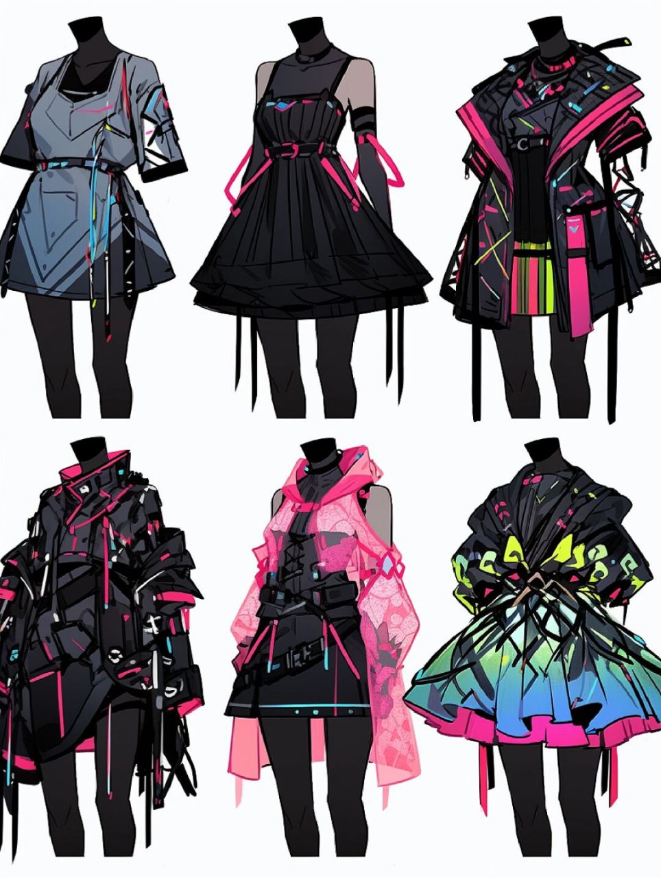 服装设计展示效果图,赛博朋克风系列