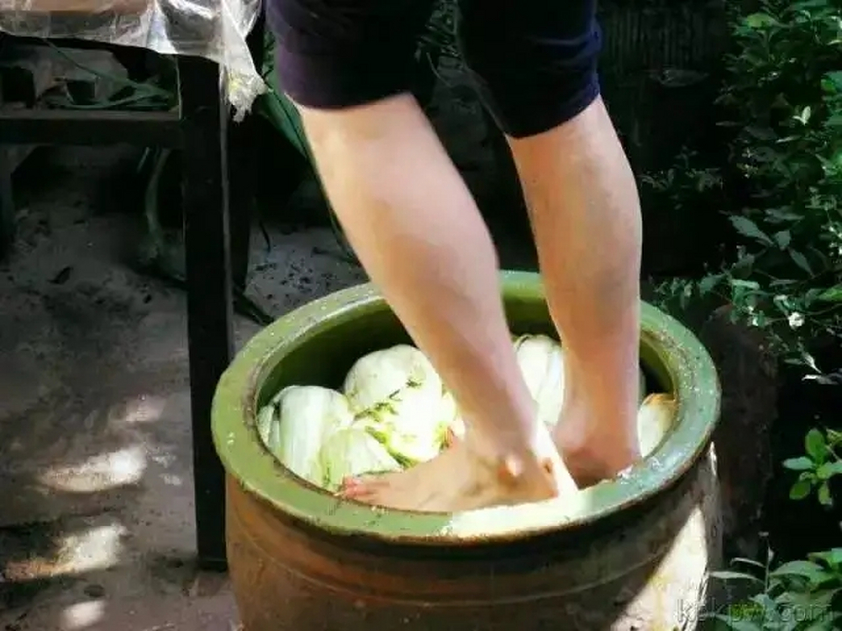 1950年,一名意大利的妇女正在用脚踩着一桶葡萄.