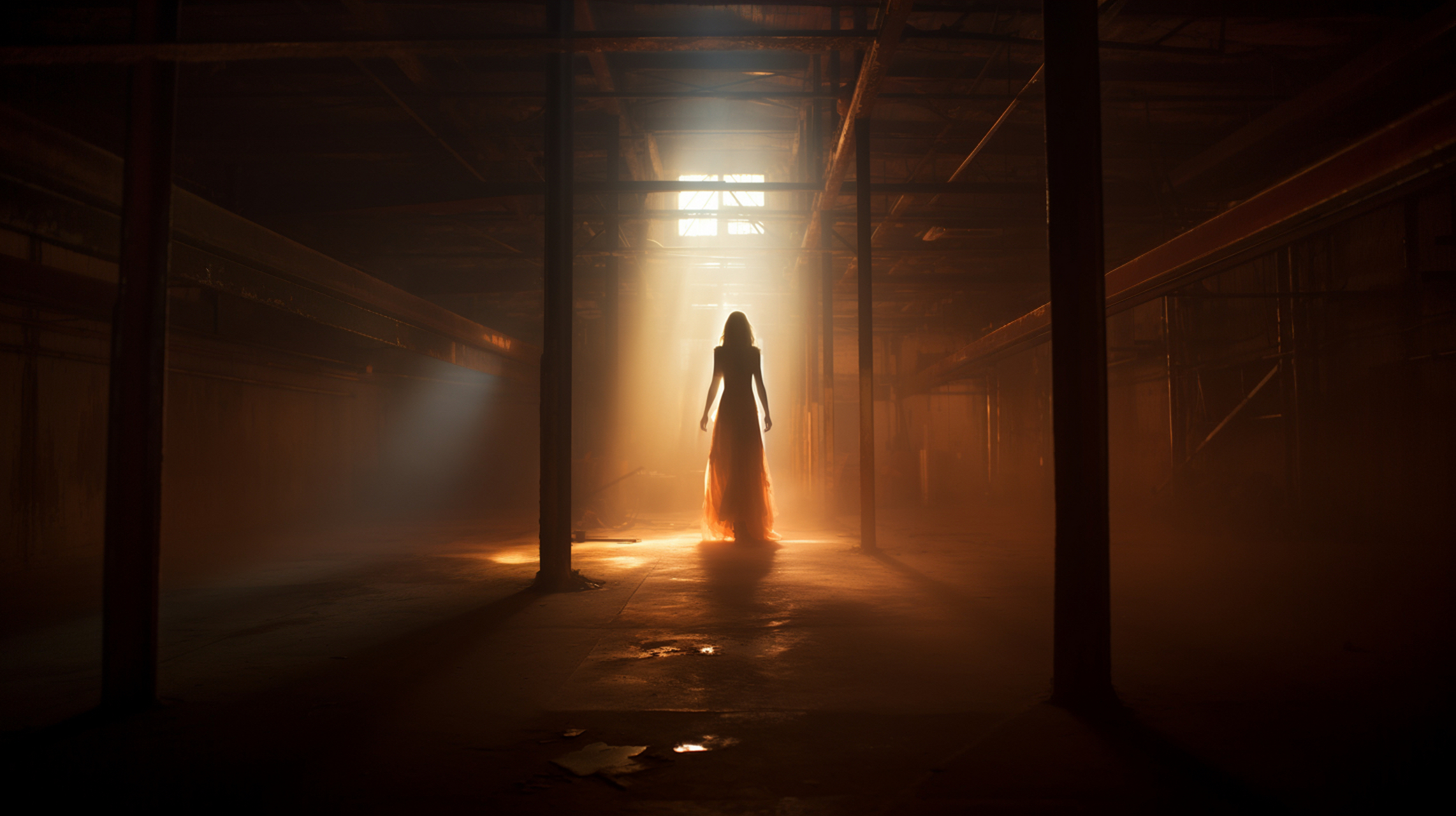 空荡荡的走廊,有一个模糊的背影,有点瘆人啊!#ai绘画