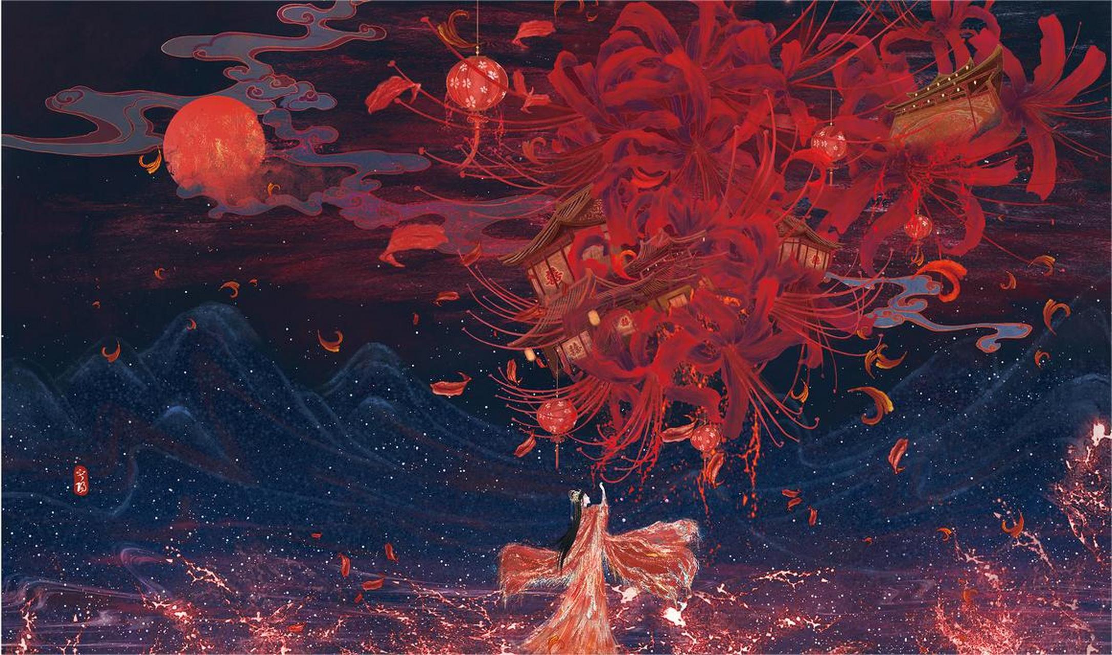 超高清彼岸花插画壁纸,情不为因果,缘注定生死 #古风插画# #古风小