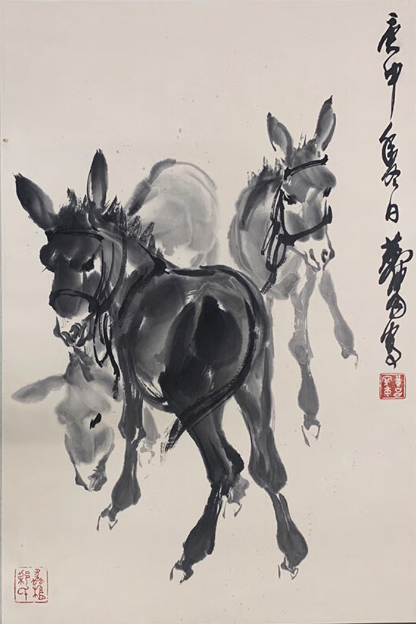 【名家传世之作,京东拍卖独家专场】黄胄款【三驴图】tw398国画书法